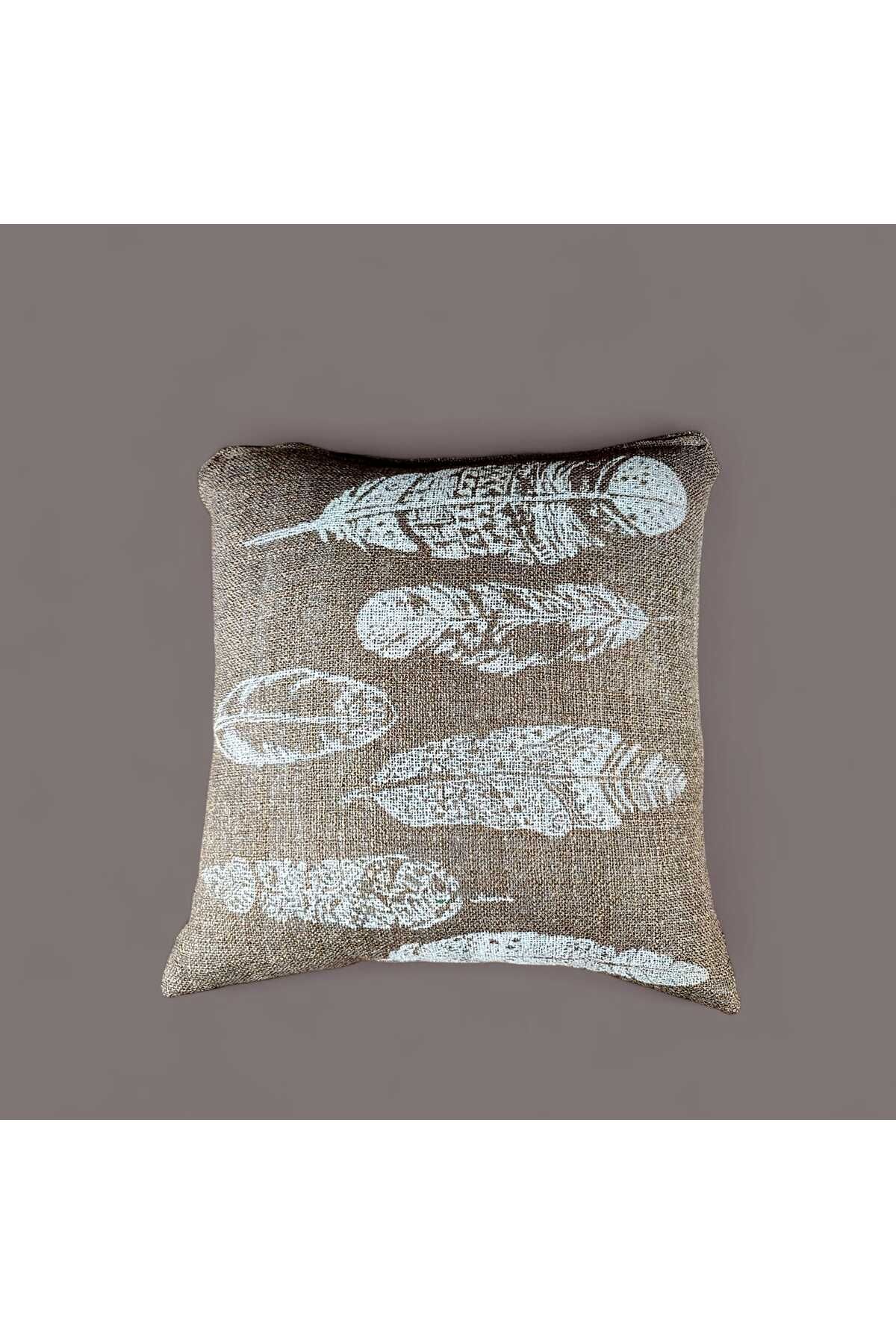 PİKKO HOME 45*45 CM KUŞ TÜYÜ BASKILI POLYESTER KAHVERENGİ KIRLENT KILIFI(Y)