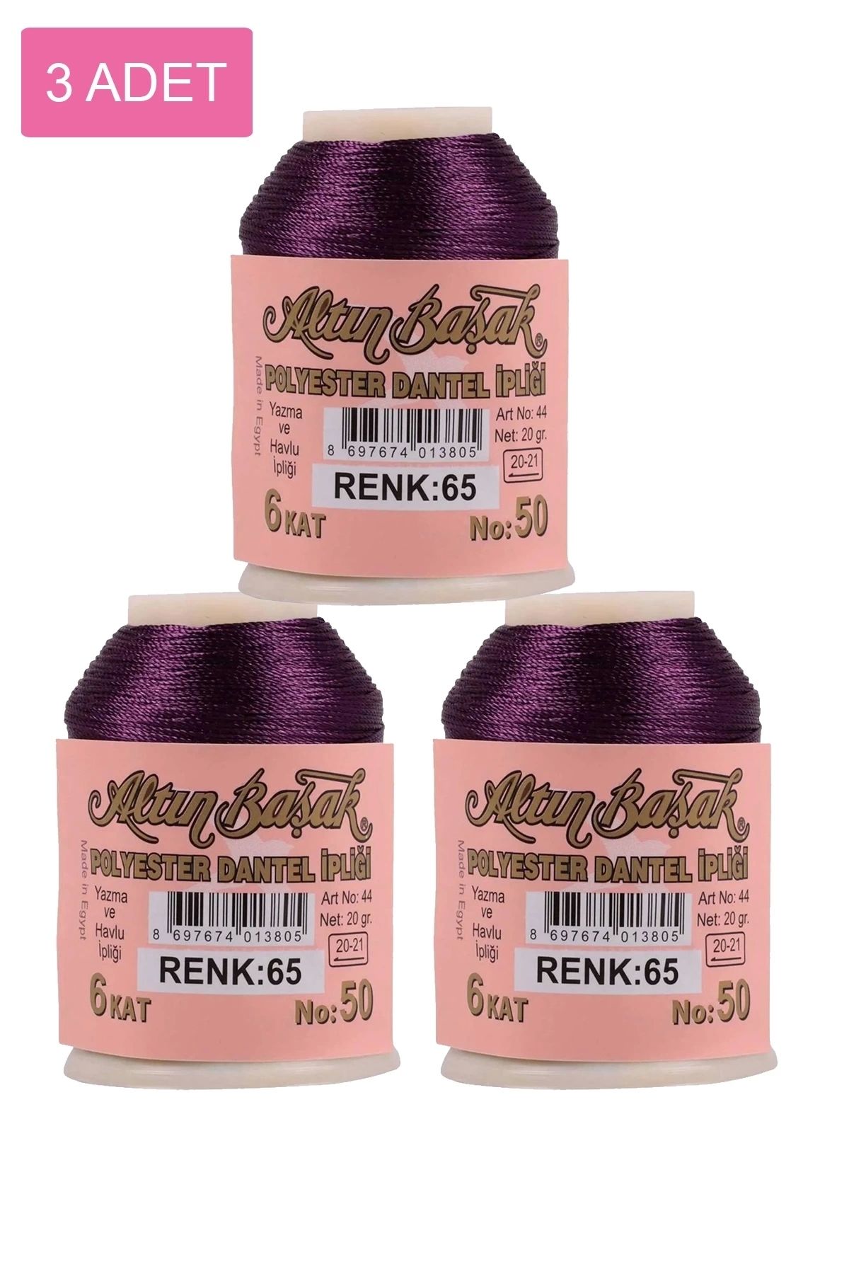PRATİKOBA 3 Adet Altınbaşak Oya ve Dantel İpi 20 gr - Royaleks - No: 065