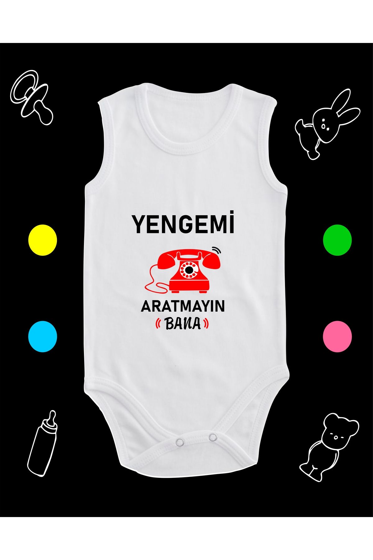 enmalife Pamuklu Yengemi Aratmayın Nostalji Telefon Baskılı Penye Bebek Body Çıtçıtlı Badi Zıbın YABES125