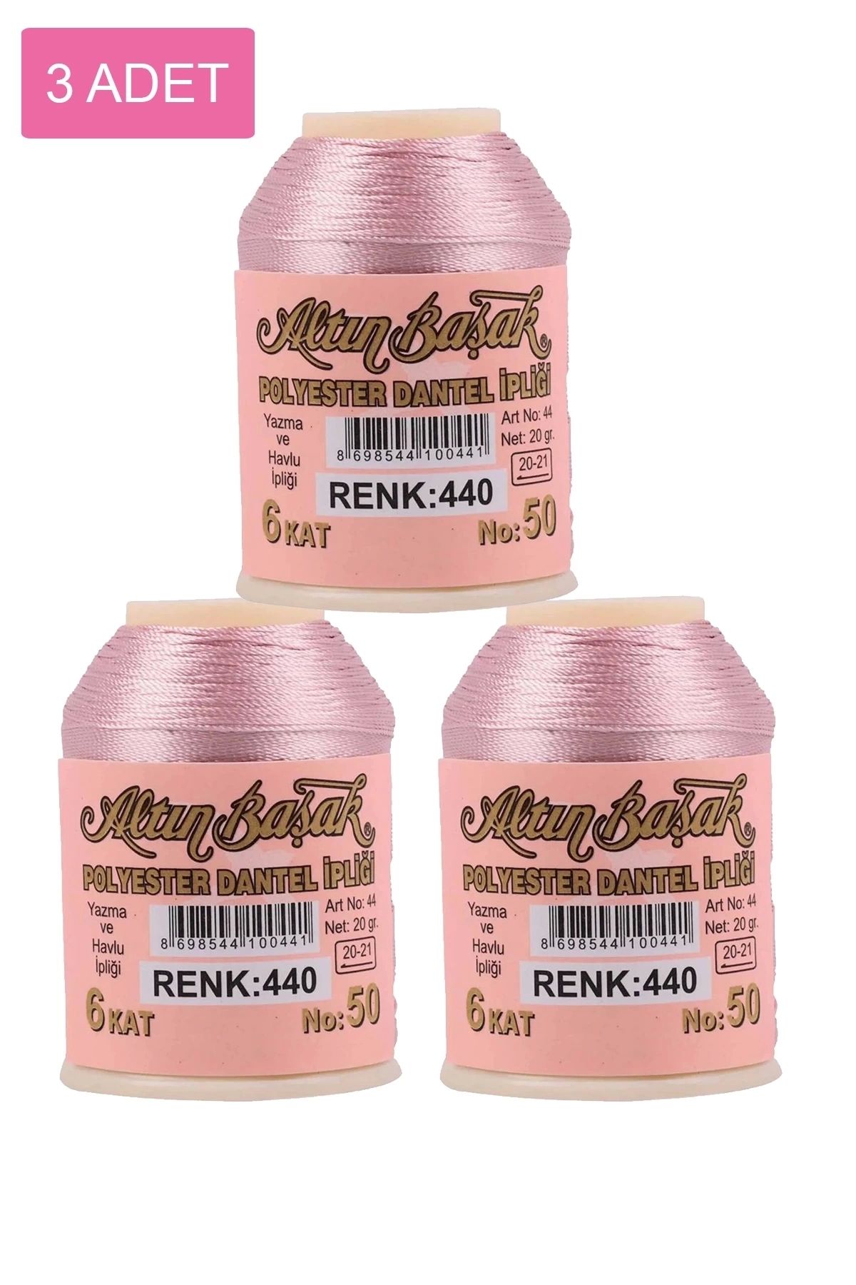 PRATİKOBA 3 Adet Altınbaşak Oya ve Dantel İpi 20 gr - Royaleks - No: 440