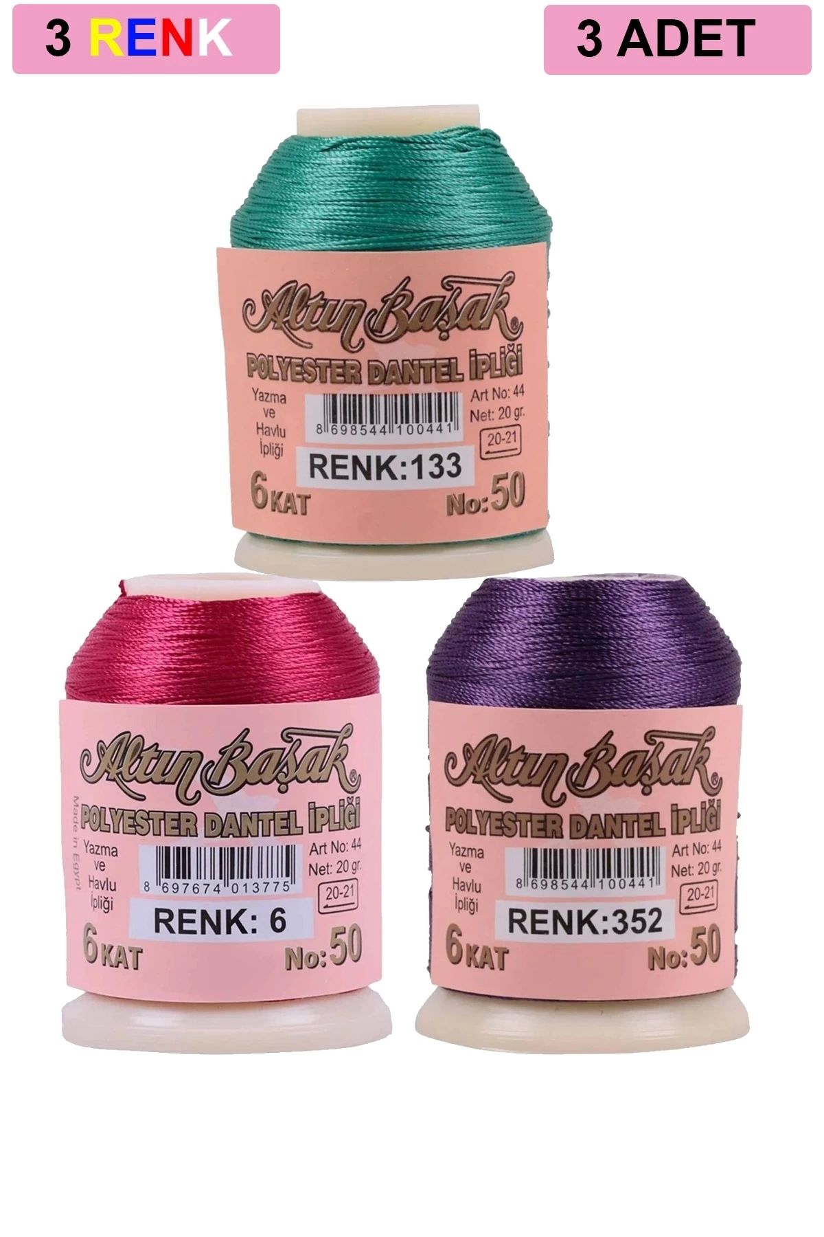 PRATİKOBA 3 Adet Altınbaşak Oya ve Dantel İpi 20 gr - Royaleks - No: 006 - 352 - 133