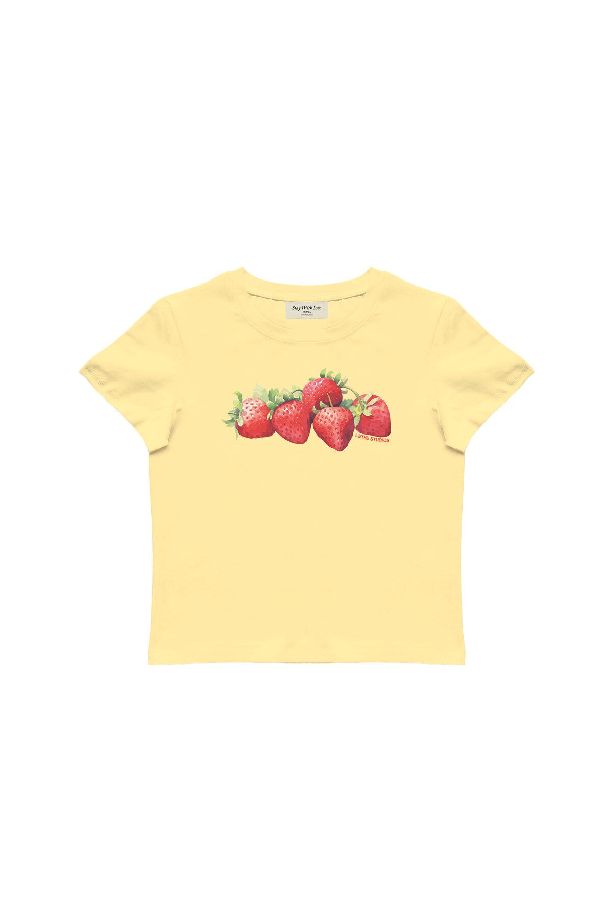 lethestudios Strawberries Baskılı, Meyve Desenli Baby Tee Crop Top