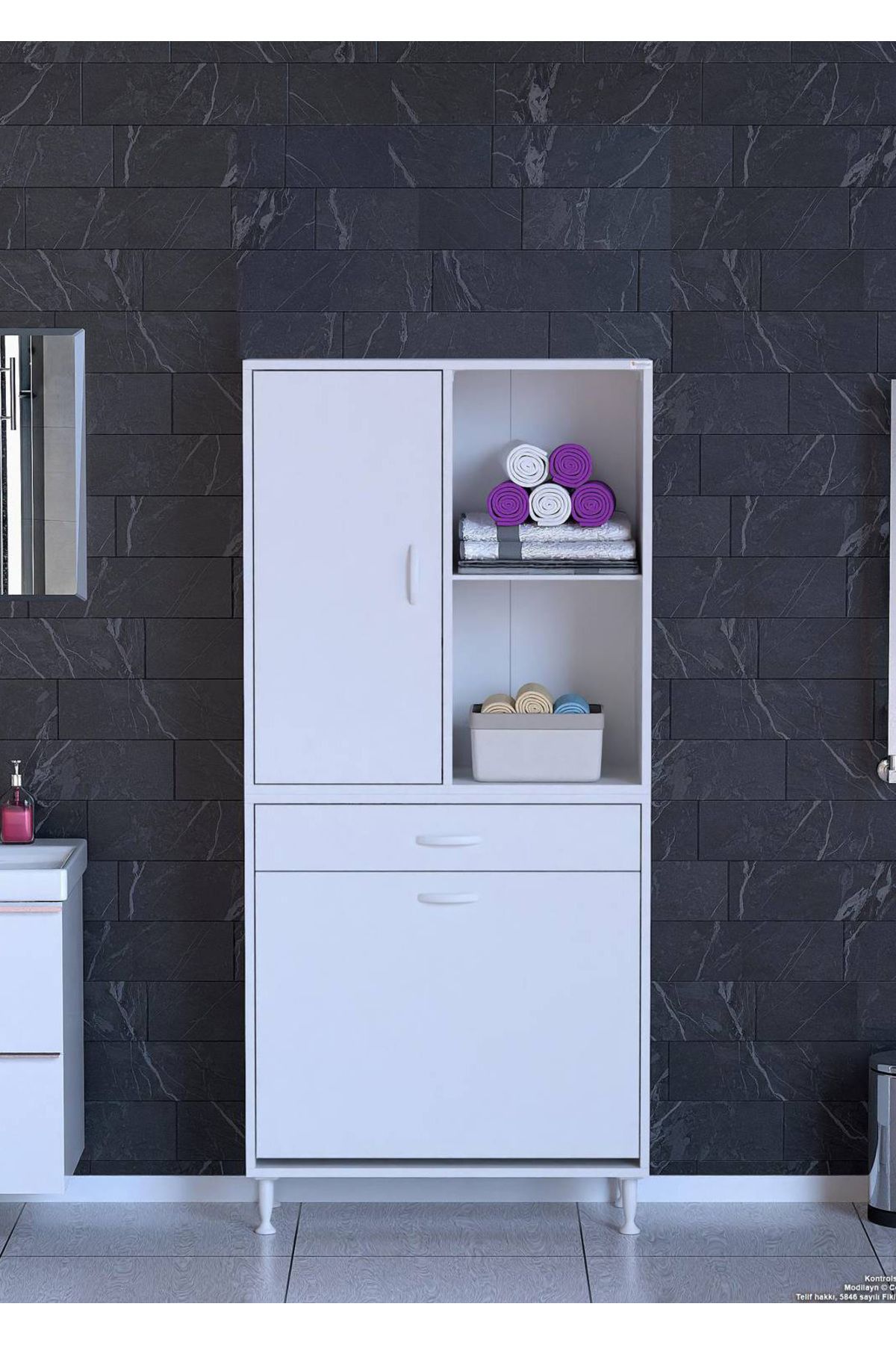 Modilayn 75x173x32,5cm 1 Çekmece, 2 Göz Sepet, 1 Kapak, 4 Göz Bölmeli Dar Alan Mutfak Dolabı Çok Amaçlı Dolap