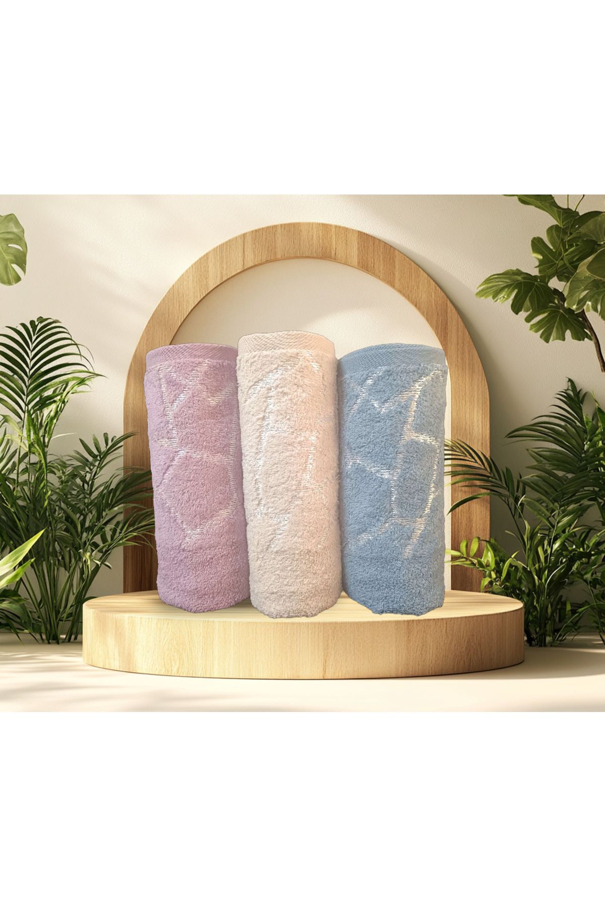 havloom Taş Desenli 50*90 cm El Havlusu - Yüz Havlusu - Baş Havlusu 3'lü Set Mavi