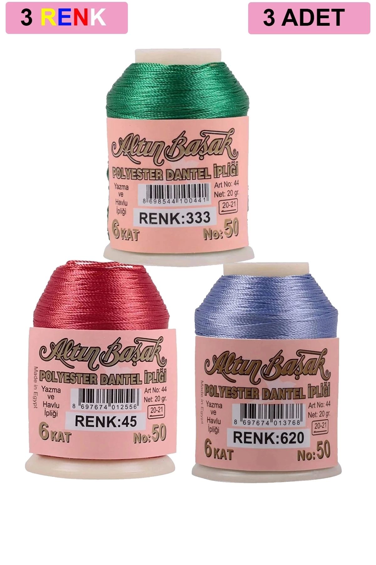 PRATİKOBA 3 Adet Altınbaşak Oya ve Dantel İpi 20 gr - Royaleks - No: 045 - 620 - 333