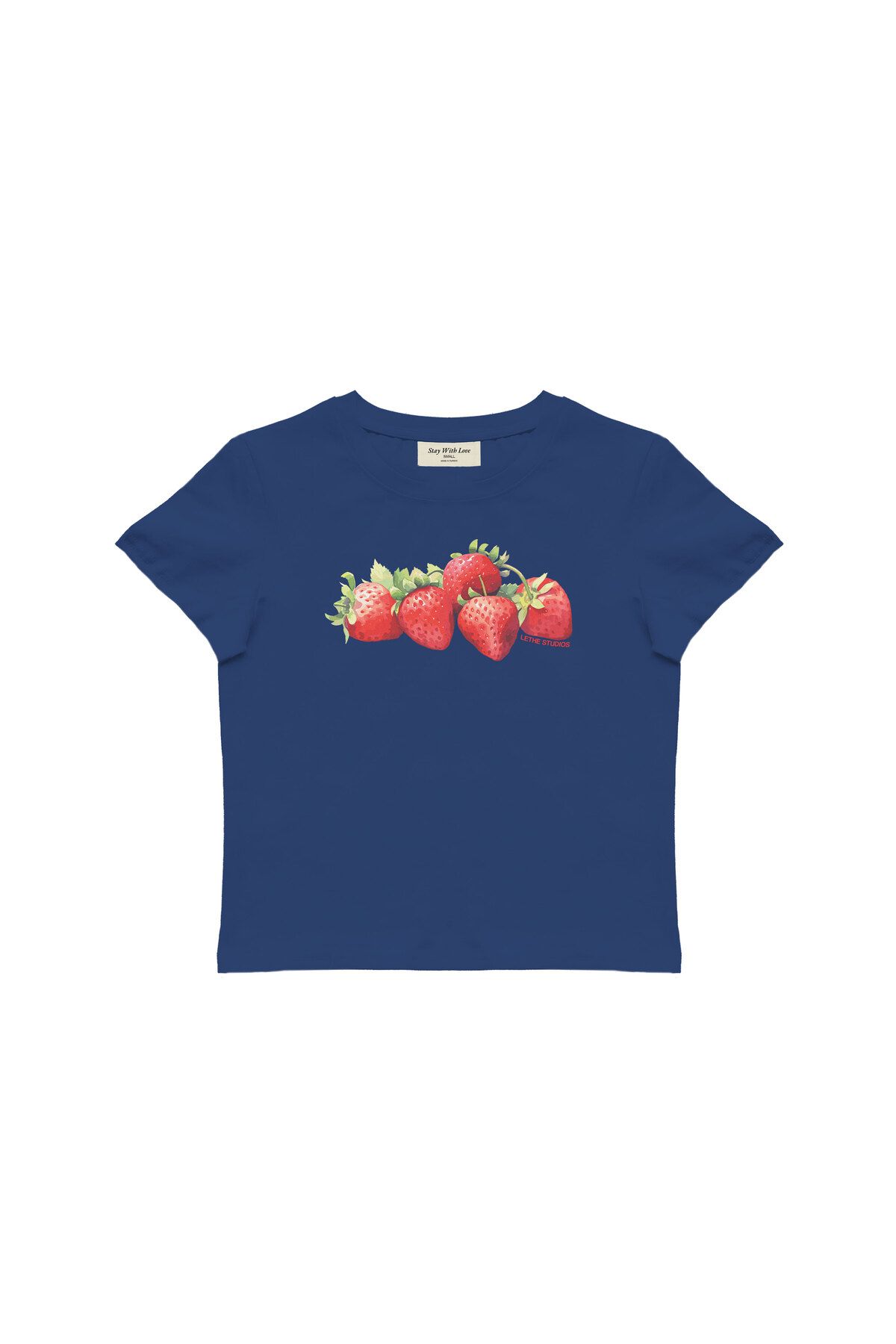 lethestudios Strawberries Baskılı, Meyve Desenli Baby Tee Crop Top