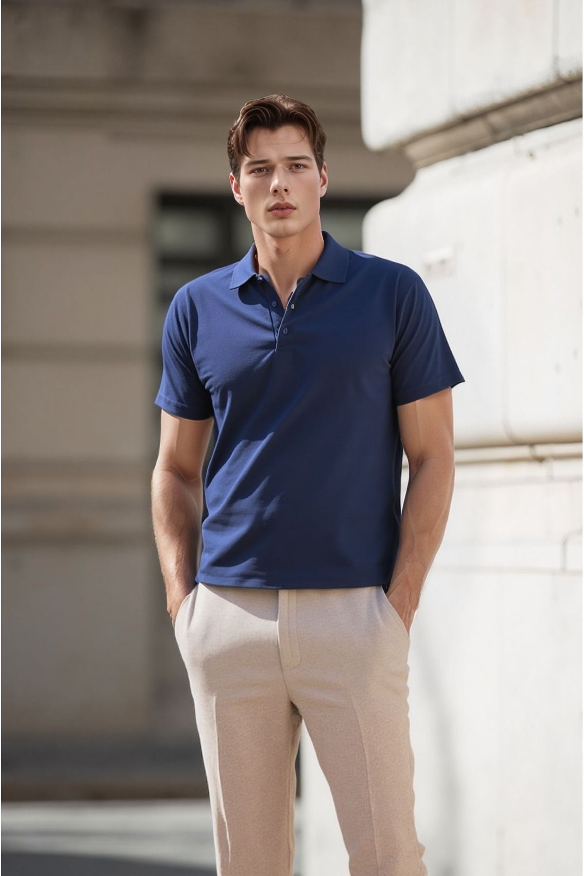 ROZELT Erkek Lacivert Pamuklu Polo Yaka T-shirt
