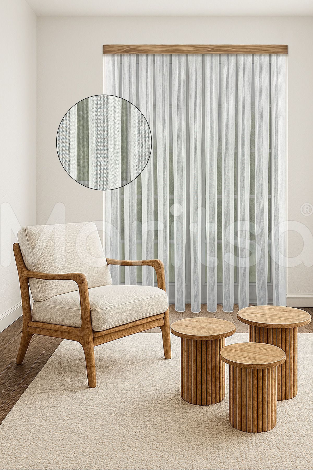 MARİTSA Tül Perde - Armür Serisi Balık Sırtı Desen Ekru Sık Pile(1x3) Kurşun Etek Modern Curtain