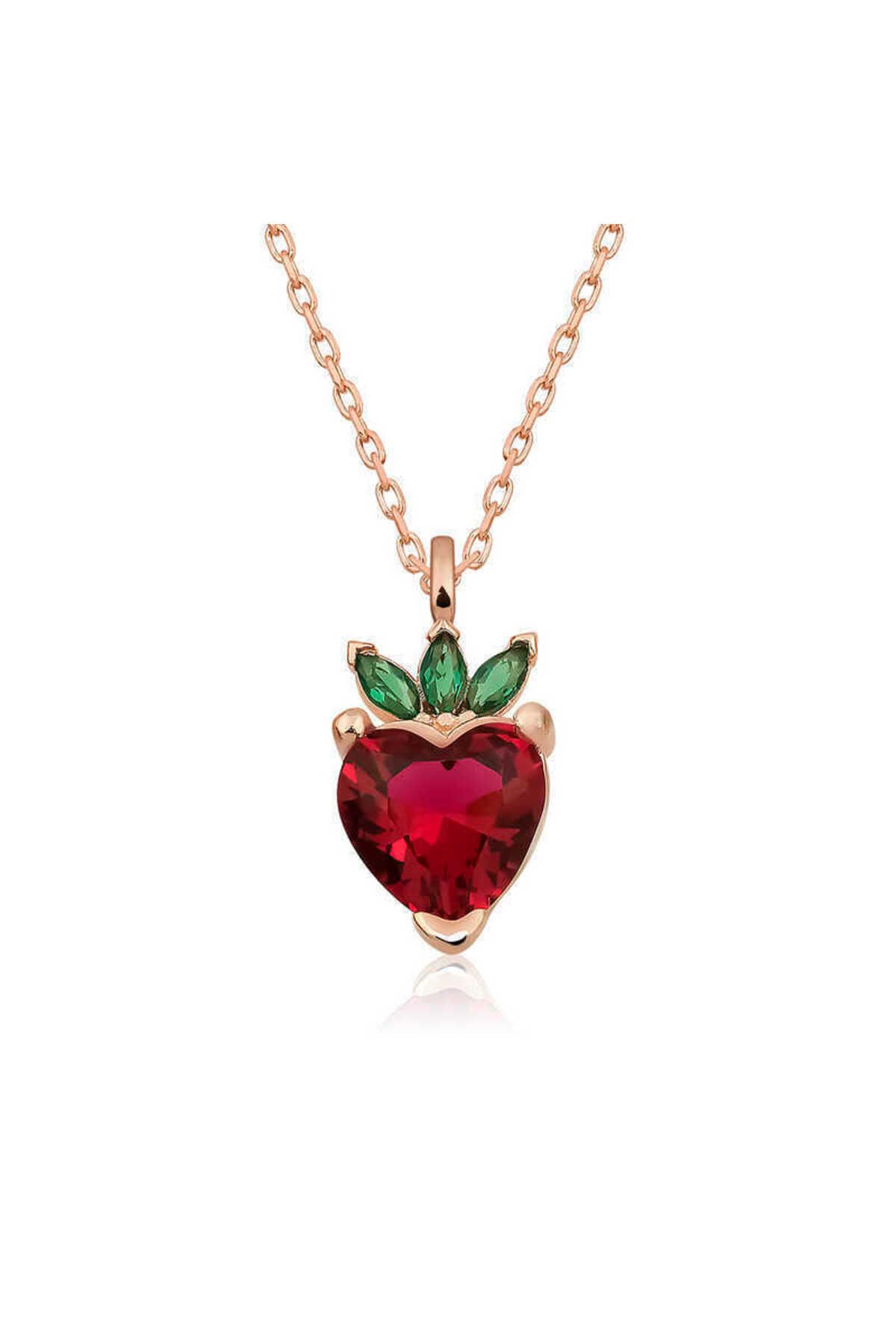 Emperium Gümüş Rose Çilek Figür Meyve Kolye