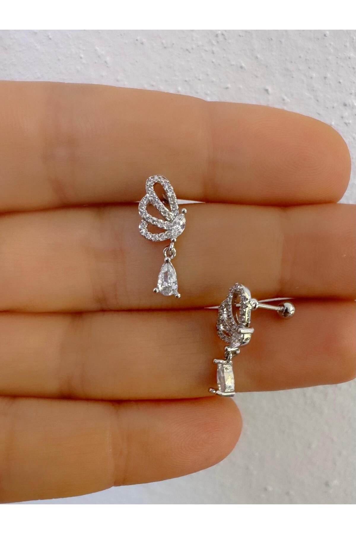 Arescollection 1 adet zirkon taşlı damla sallantılı sağ kulak uyumlu tragus kıkırdak helix lobe piercing küpe