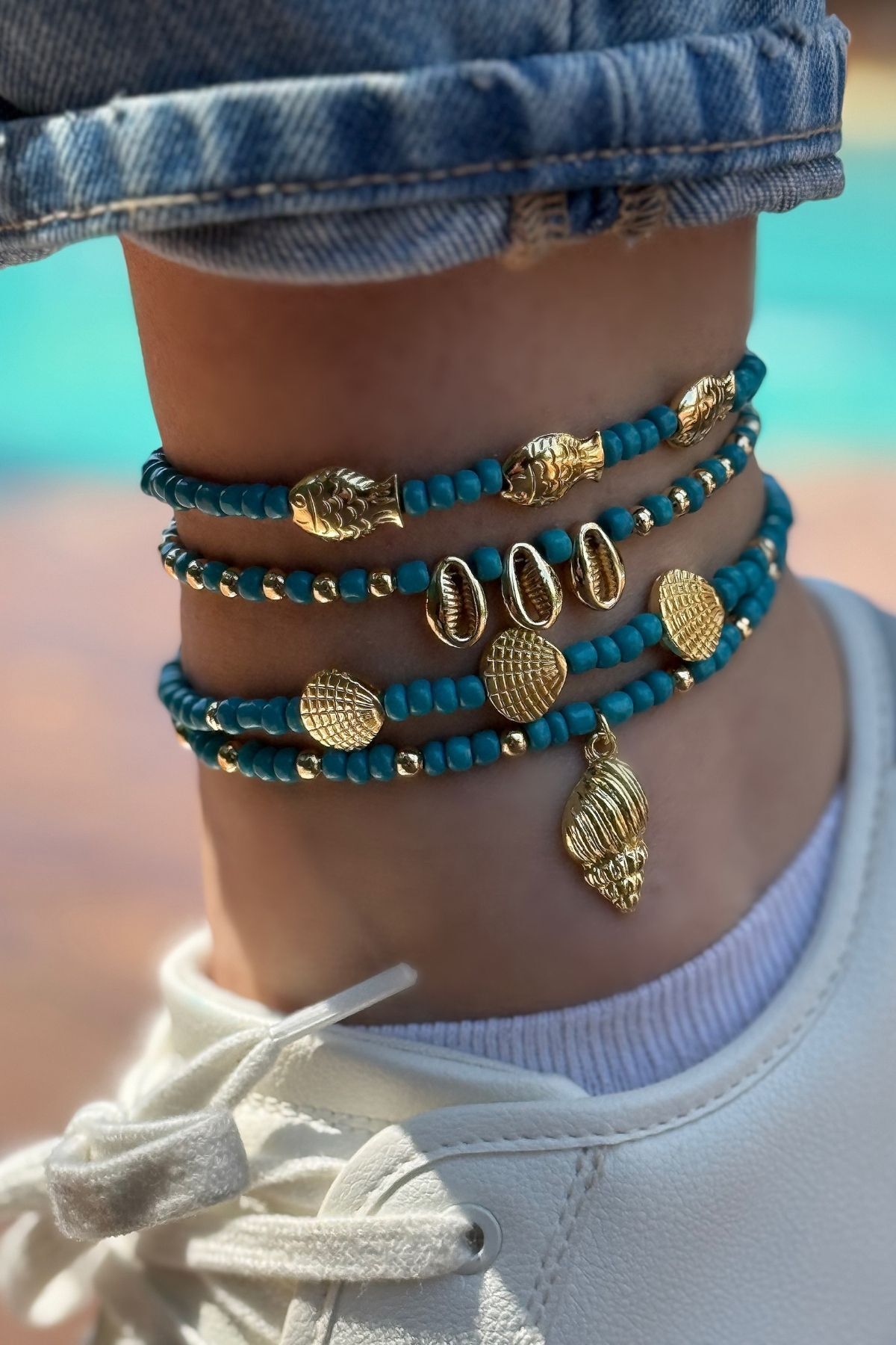 Trendy Butik 4'lü Lüks Yaz Halhal Seti - Ocean Gold