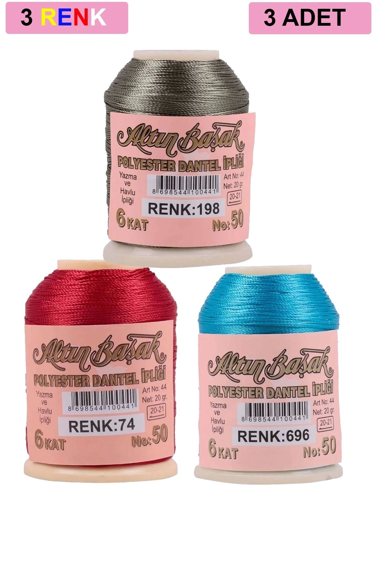 PRATİKOBA 3 Adet Altınbaşak Oya ve Dantel İpi 20 gr - Royaleks - No: 074 - 696 - 198