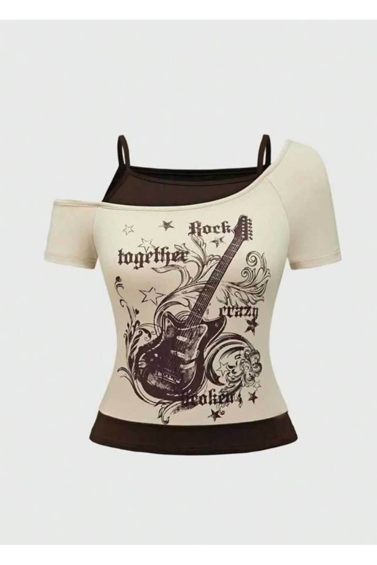 Moonstarcollection Rock Together Y2K Madonna Yaka Askılı Grunge Bluz
