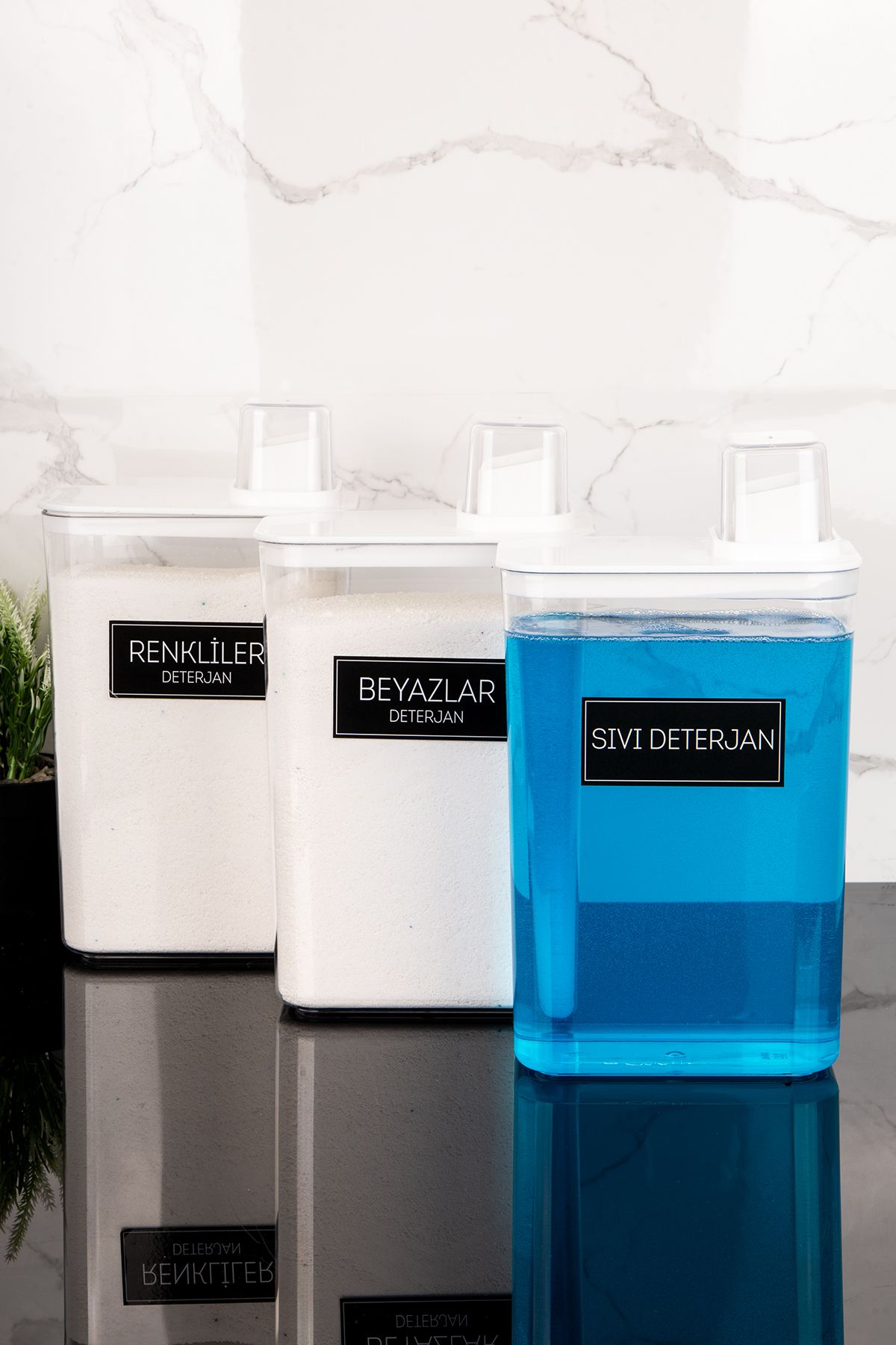 Dolkin Home 3lü Kendinden Ölçekli Deterjanlık Kutusu Seti Renkliler Beyazlar Sıvı Deterjan Etiketli 3000ml