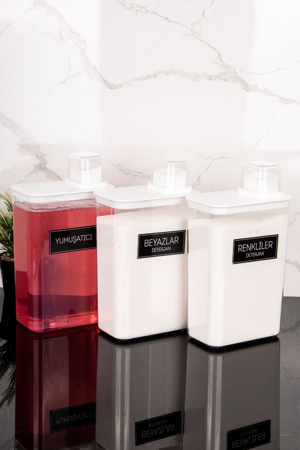 Dolkin Home-Set of 3 Self-Scaled Detergent Dispenser Box Softener Colors Whites Detergent Labeled 3000ml 5