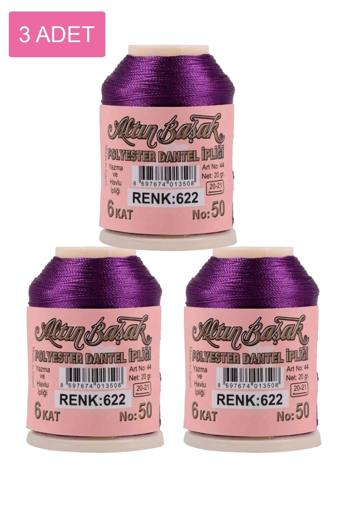 PRATİKOBA 3 Adet Altınbaşak Oya ve Dantel İpi 20 gr - Royaleks - No: 622