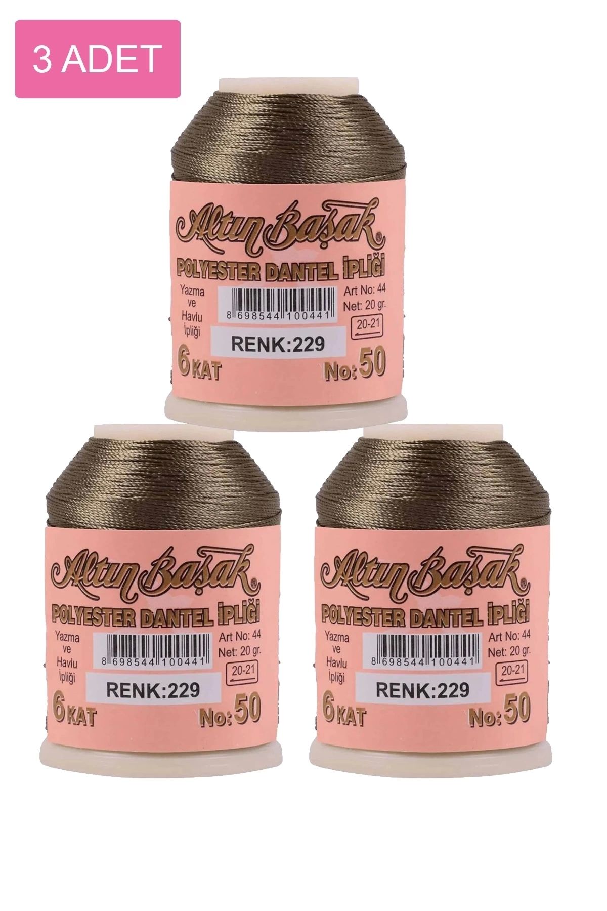 PRATİKOBA 3 Adet Altınbaşak Oya ve Dantel İpi 20 gr - Royaleks - No: 229