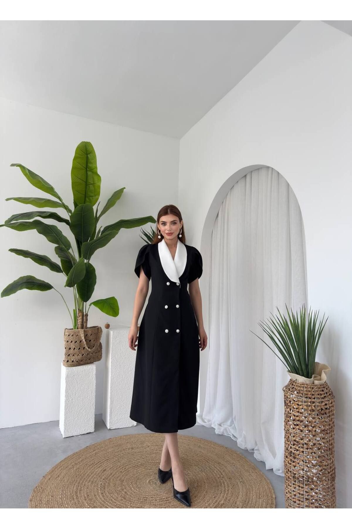 conconmoda Zarina Atlas Düğmeli Midi Elbise
