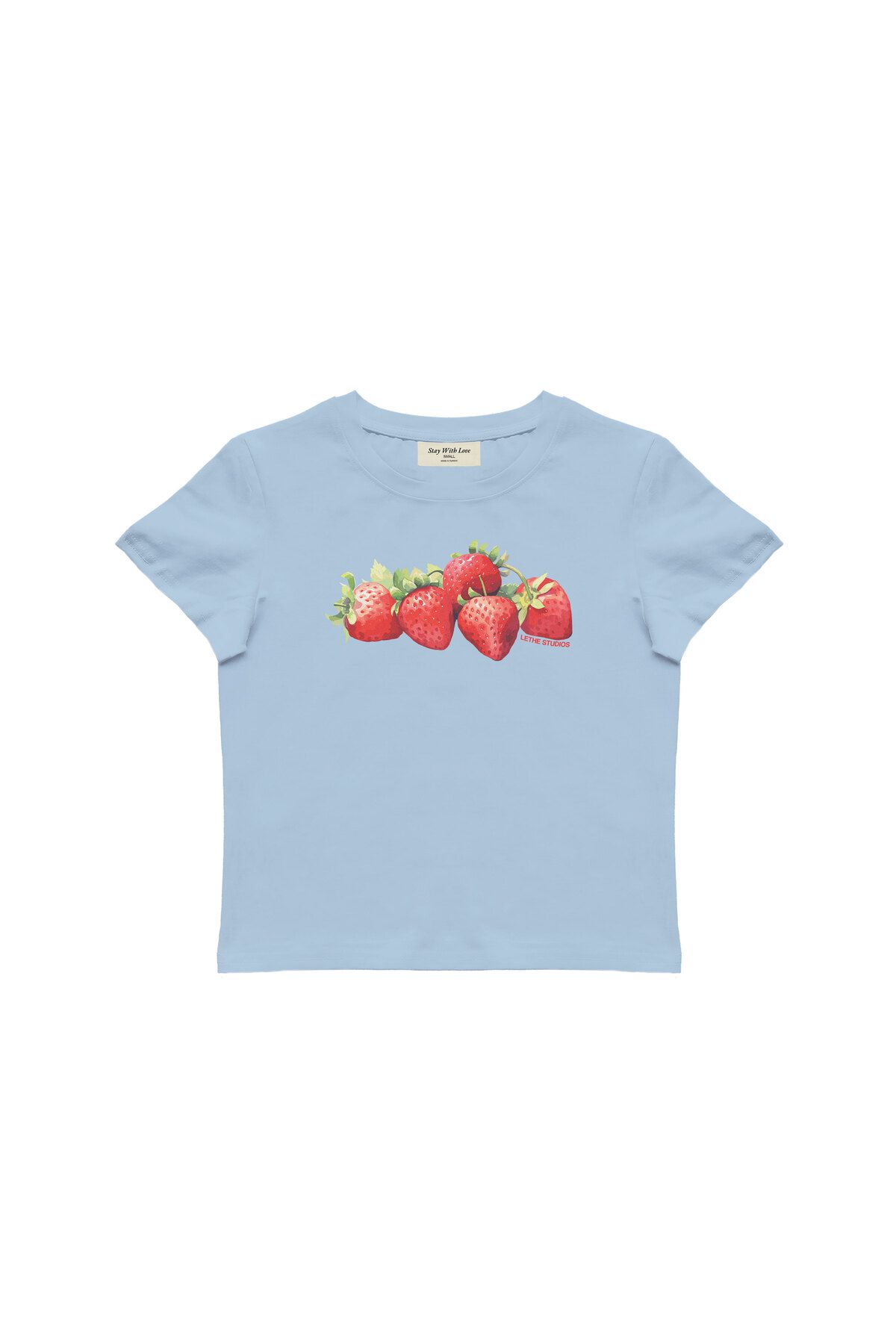 lethestudios Strawberries Baskılı, Meyve Desenli Baby Tee Crop Top
