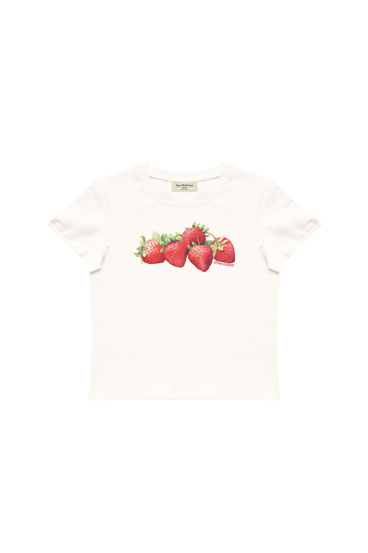 lethestudios Strawberries Baskılı, Meyve Desenli Baby Tee Crop Top