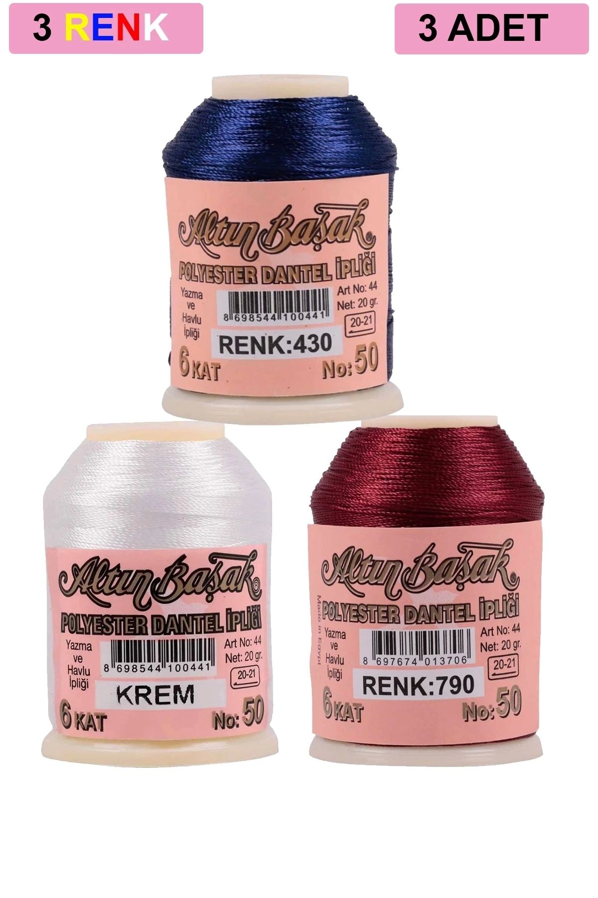 PRATİKOBA 3 Adet Altınbaşak Oya ve Dantel İpi 20 gr - Royaleks - No: KREM - 790 - 430