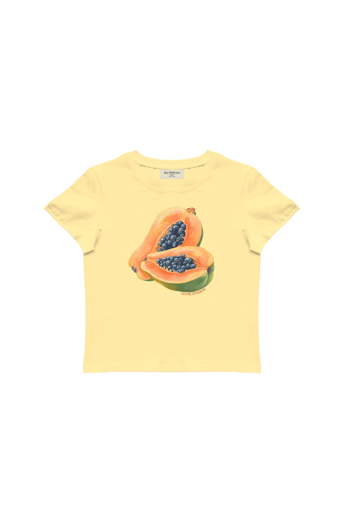 lethestudios Papaya Baskılı, Meyve Desenli Baby Tee Crop Top