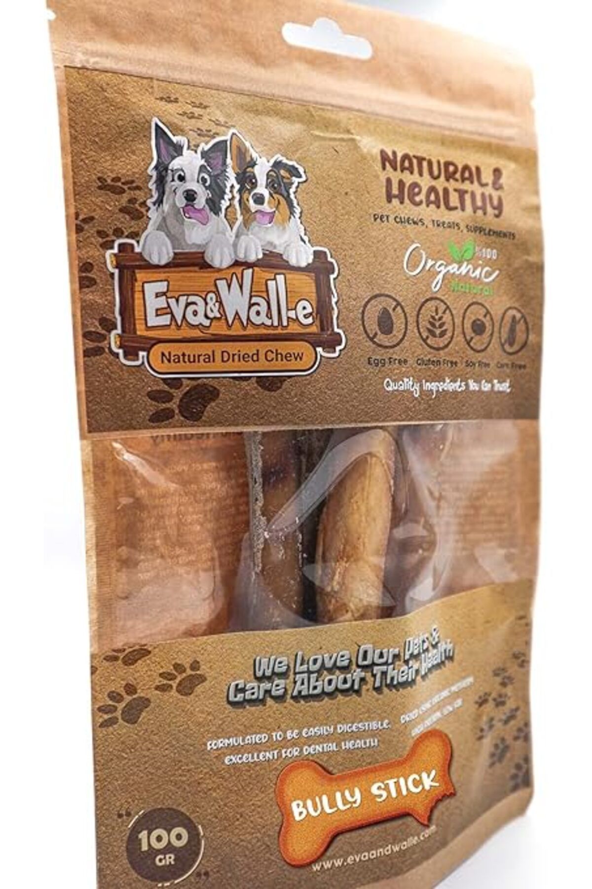 Orqinel Eva & Wall-e and Kurutulmuş Bully Stick Köpek Ödülü%100 Organik, Doğal Özel Seri