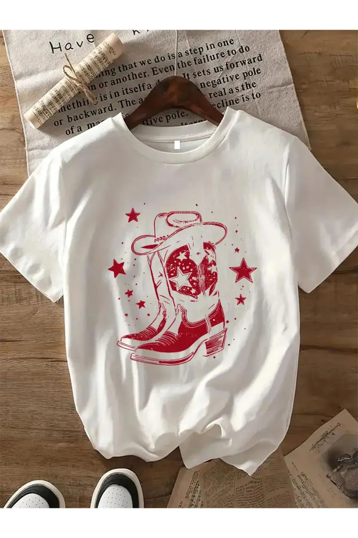 Koklonmoda Büyük Beden Unisex Kovboy Baskılı Oversize T-Shirt