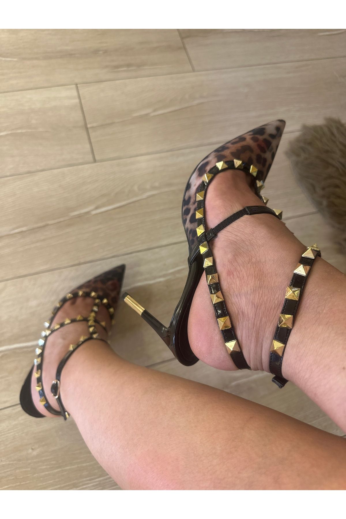 purple shoes Zımba detaylı,leopar desen, yüksek topuk ,arkası açık stiletto