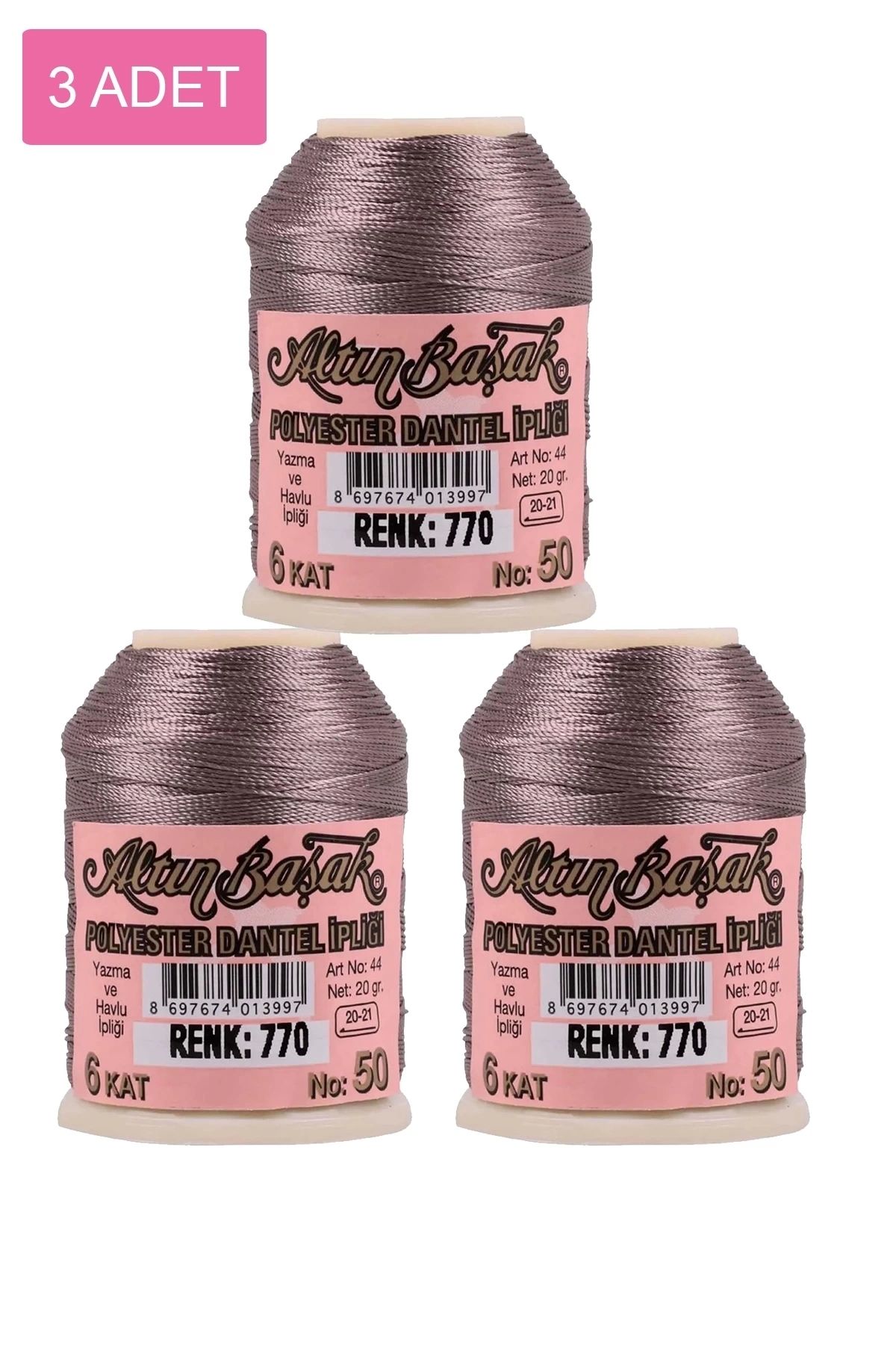 PRATİKOBA 3 Adet Altınbaşak Oya ve Dantel İpi 20 gr - Royaleks - No: 770