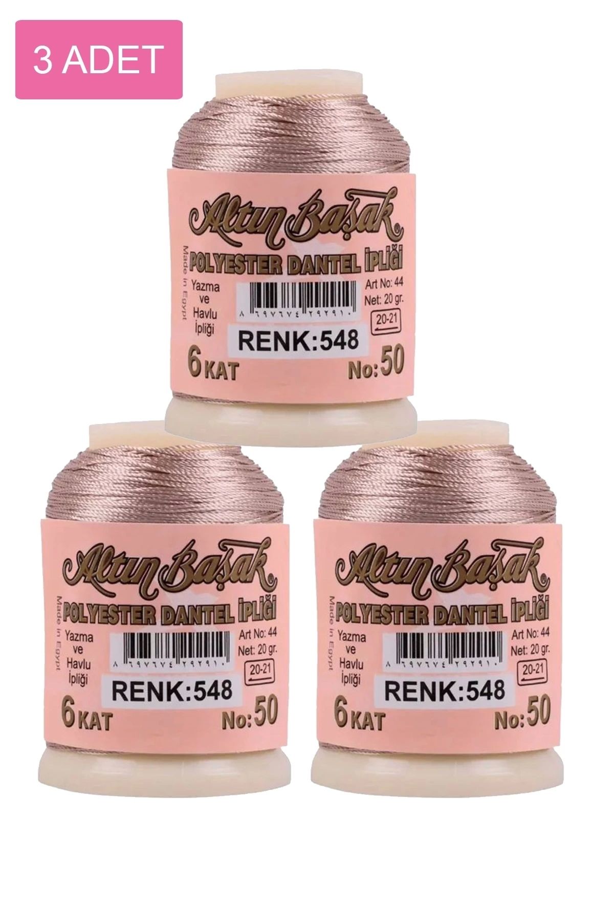 PRATİKOBA 3 Adet Altınbaşak Oya ve Dantel İpi 20 gr - Royaleks - No: 548