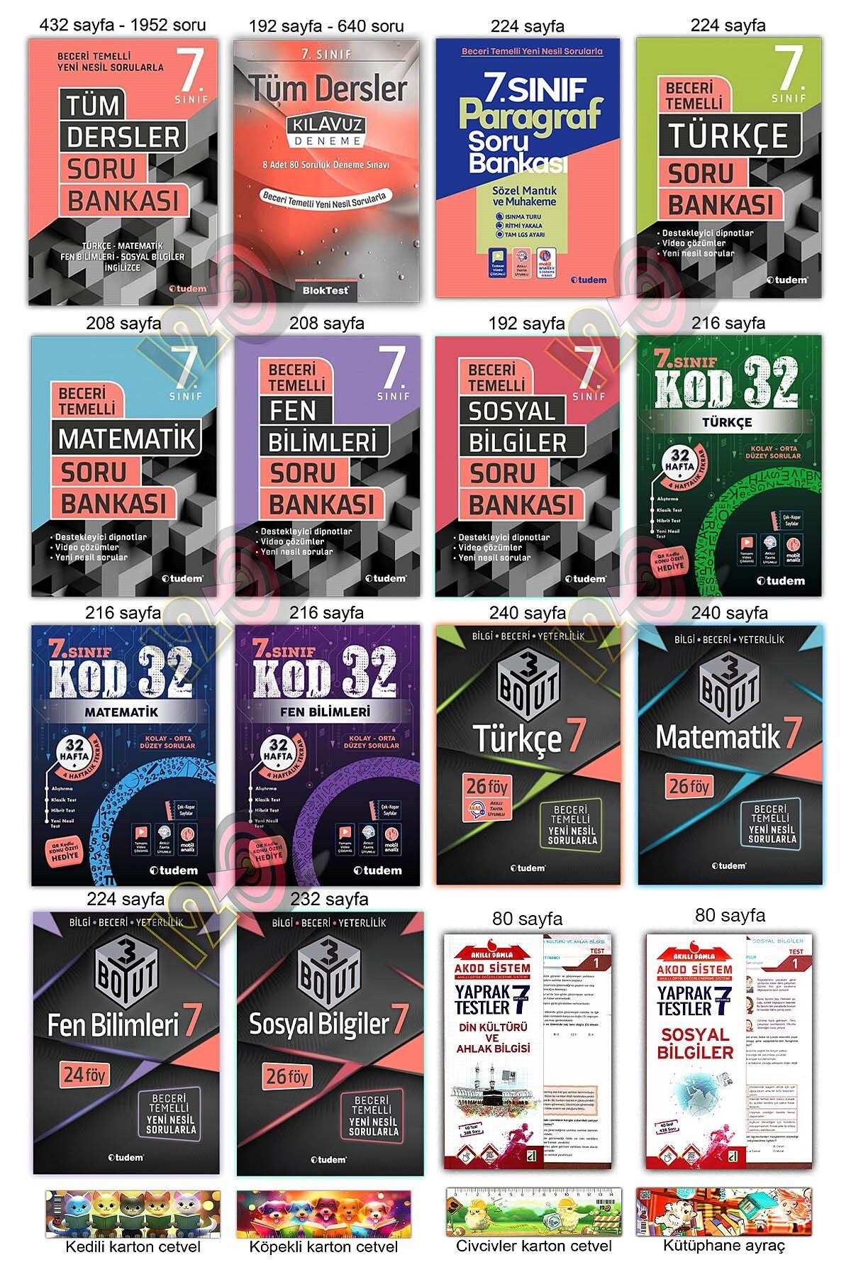 Tudem Yayınları 7. Sınıf Tüm Dersler Soru Bankası Türkçe Fen Matematik Sosyal 32 Haftalık Tekrar Test 3D