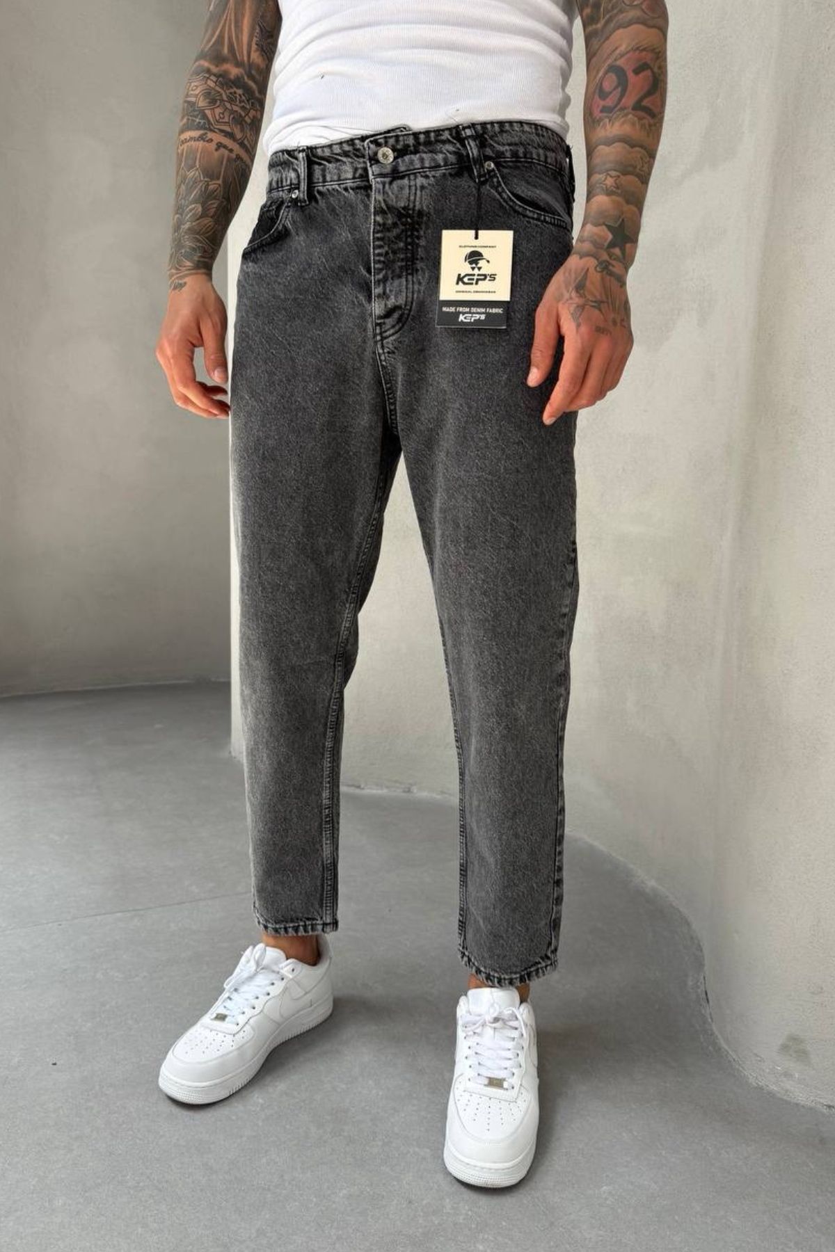 MADZEYMODA Boyfriend Kalıp Denim Kumaş Gri Erkek Jean Kot Pantolon KE-274