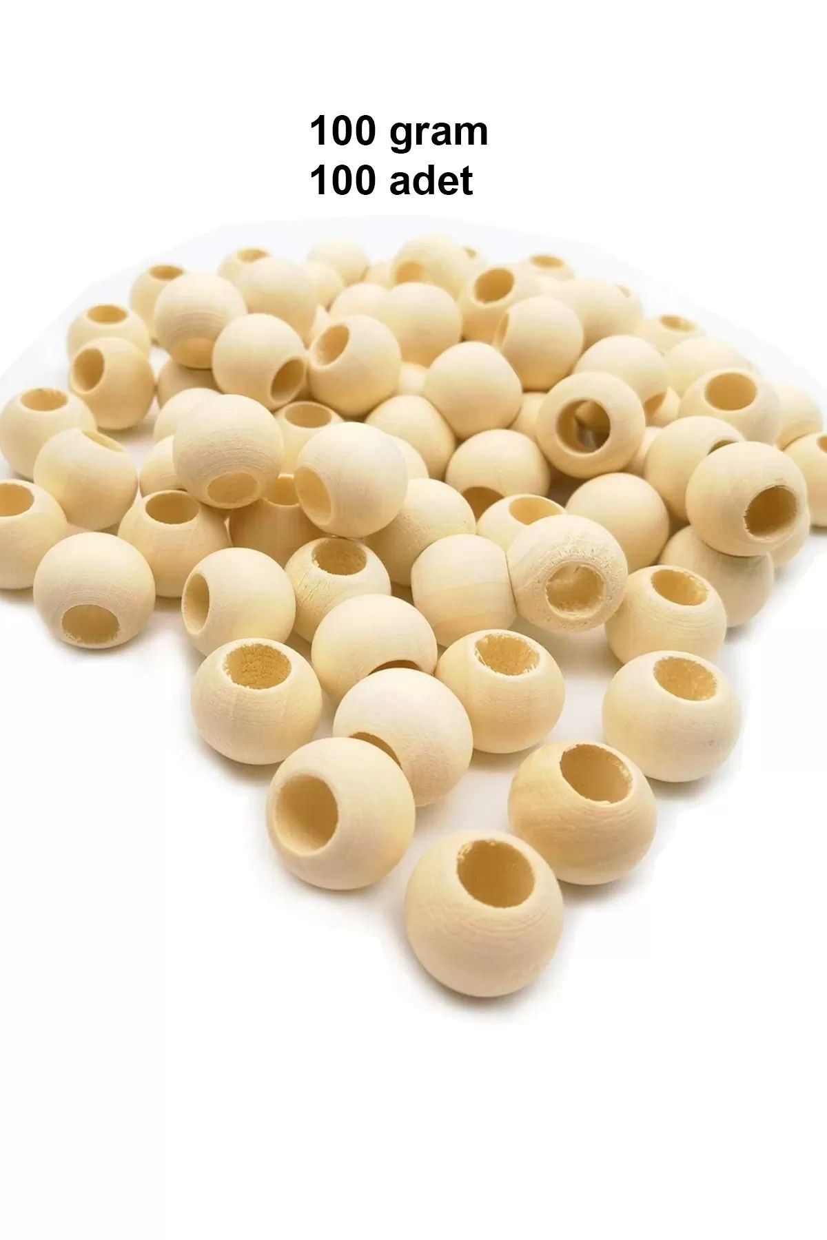 PRATİKOBA 100 Gr (100 Adet) Ahşap Boncuk 15 mm çap x 10 mm Delik Doğal Yuvarlak Ahşap Makrome El İşi Çanta