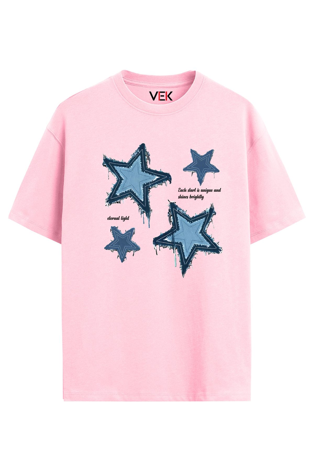 VEK Oversize T-Shirt Kot Görünümlü Yıldız (Kot İçermez)