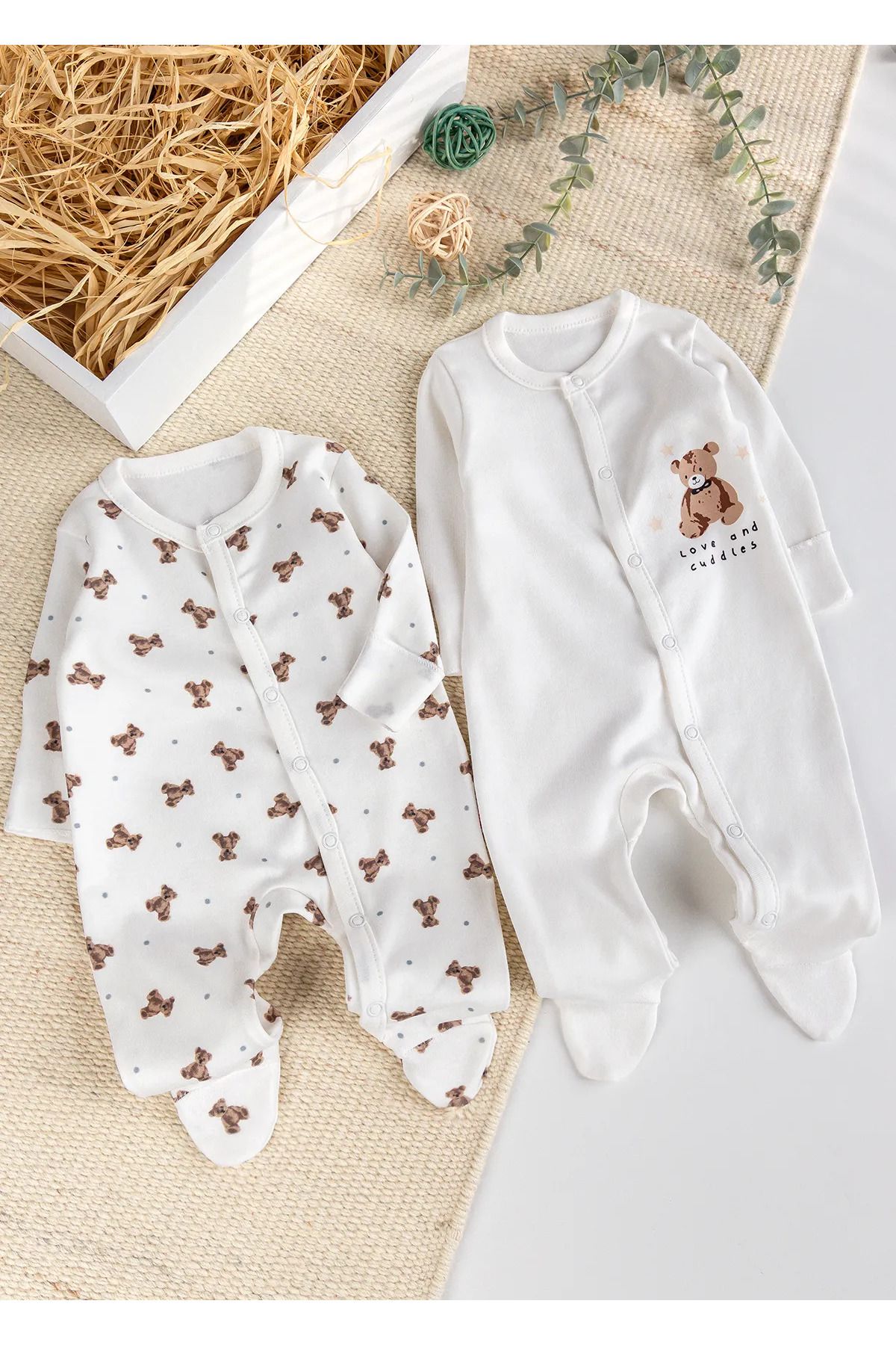 Babymod-Teddy Bear Printed Cotton 2-Piece Baby Rompers 1