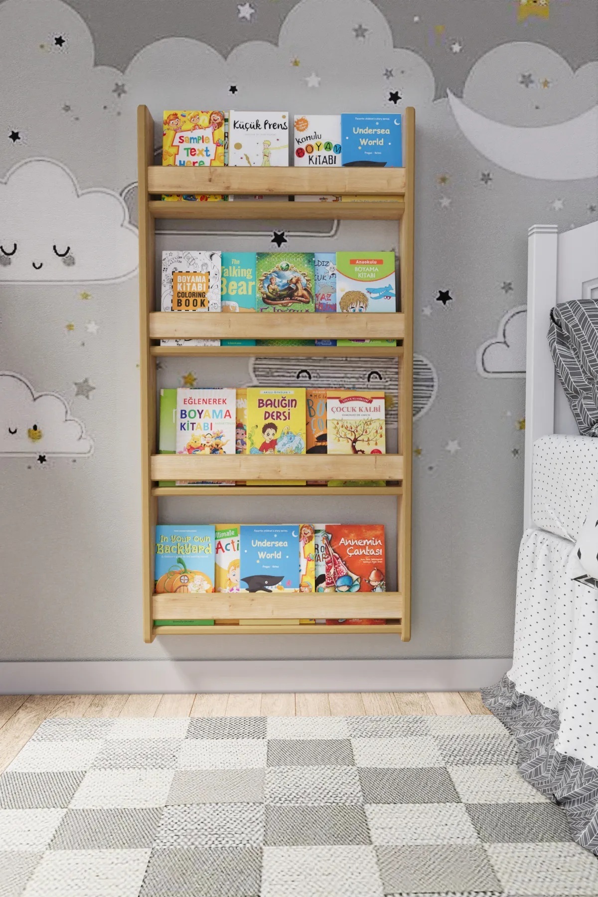 Hodor Accessories Hodor Aksesuar Montessori 4 Raflı Mdf Çocuk Kitaplığı 120*80 Cm - Safir Meşe