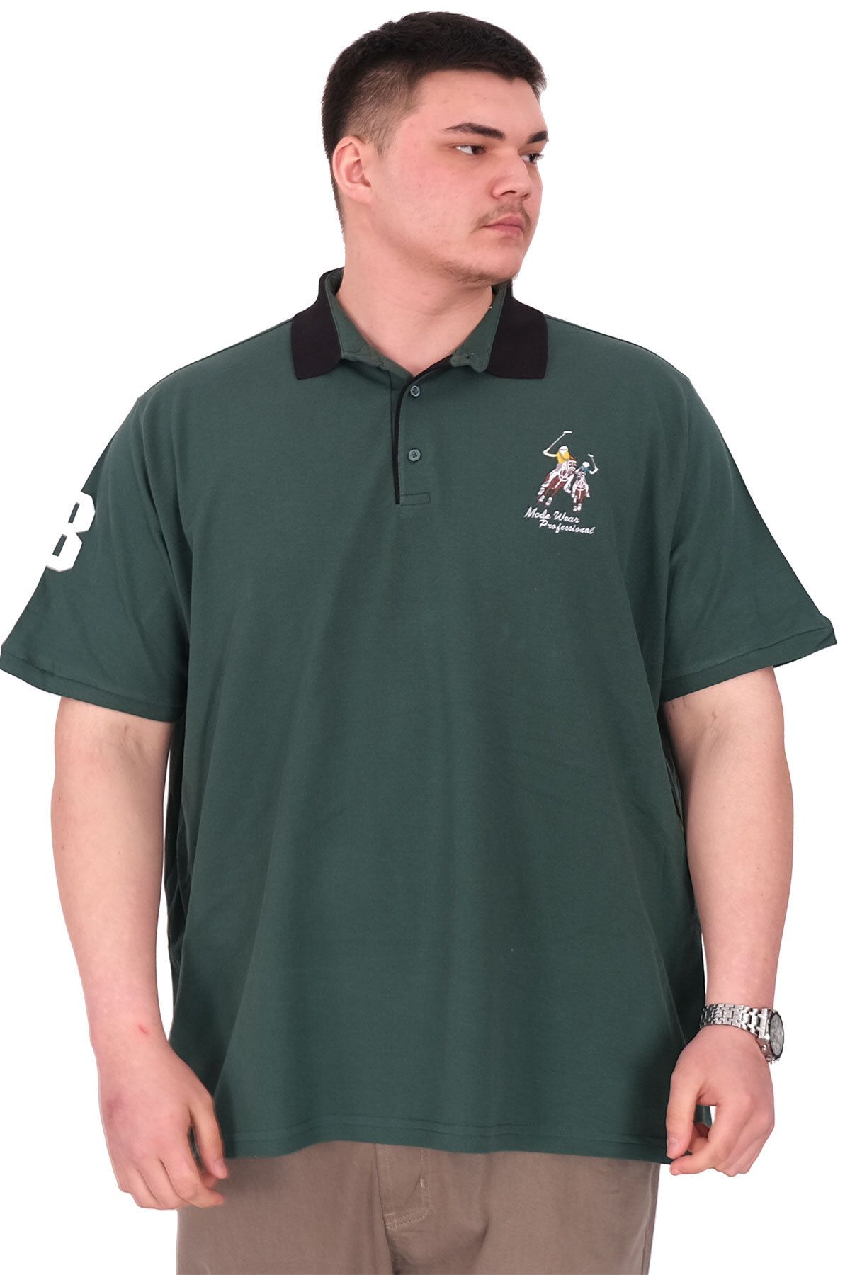 ModeXL Mode XL Büyük Beden Erkek T-Shirt Polo Yaka Nakış Detaylı U25311 Nefti