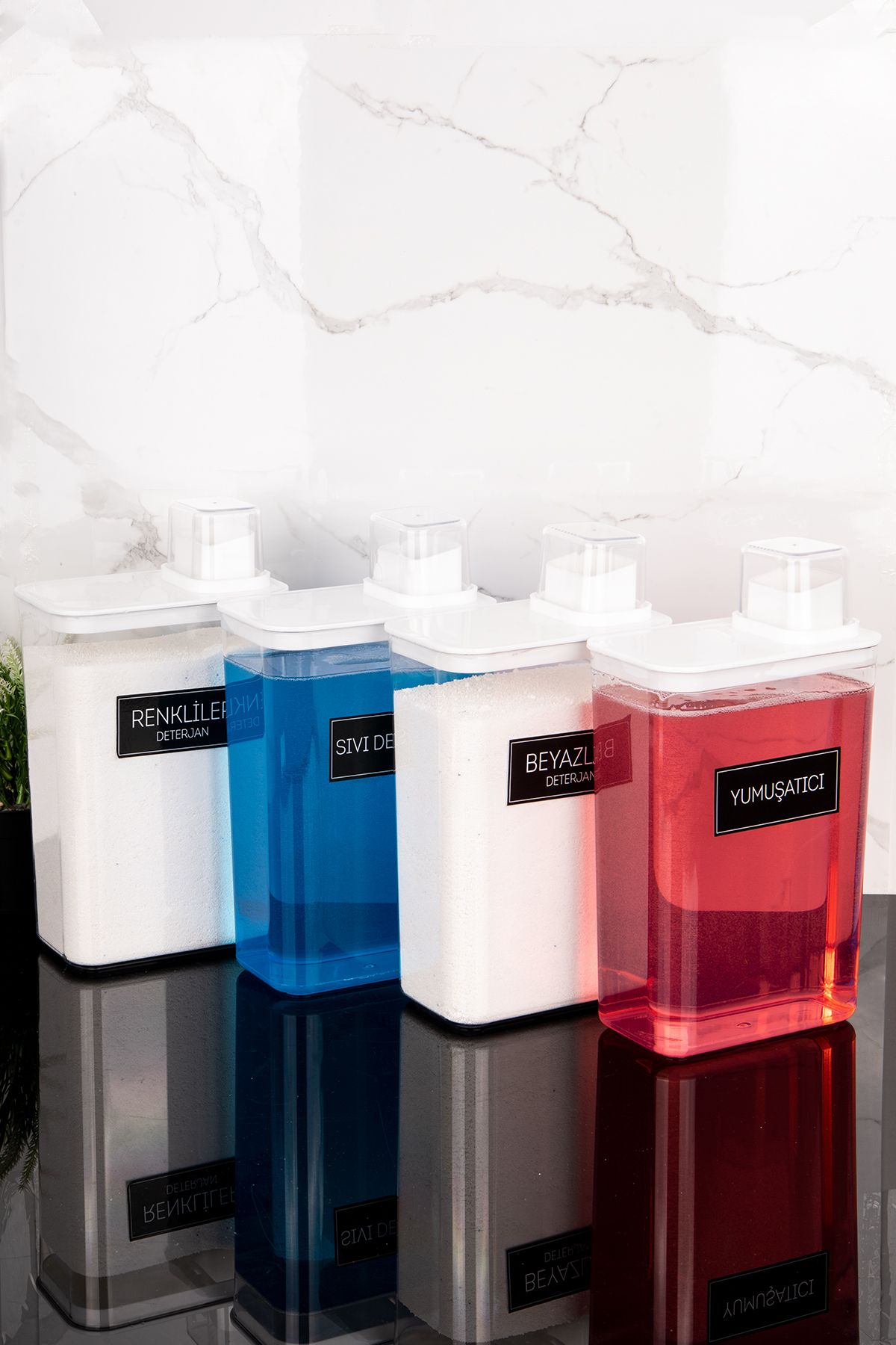 Dolkin Home-Set of 4 Self-Scale Detergent Dispenser Box Colors Whites Liquid Detergent Softener 3000ml 3