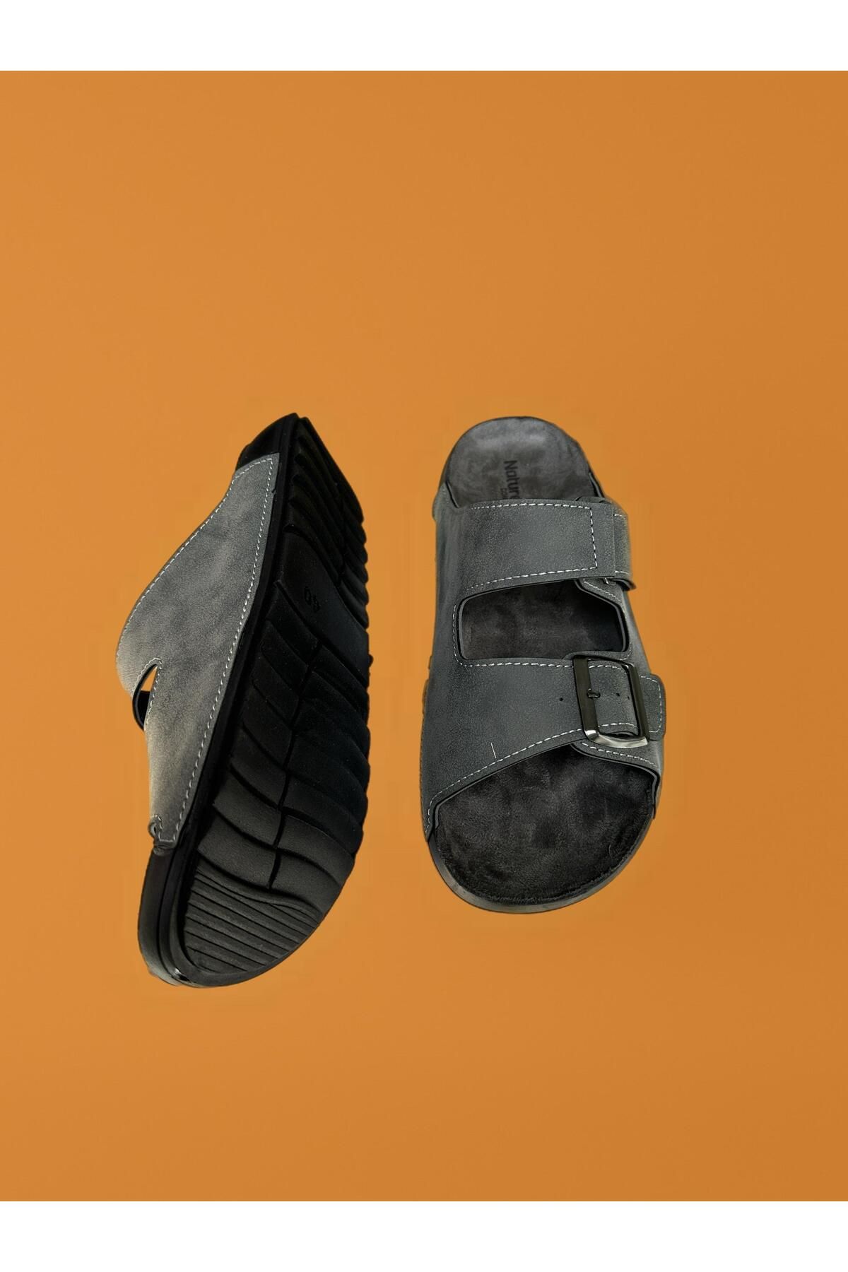 GEZER-Ανδρικές άνετες παντόφλες γκρι Semi Velcro 5