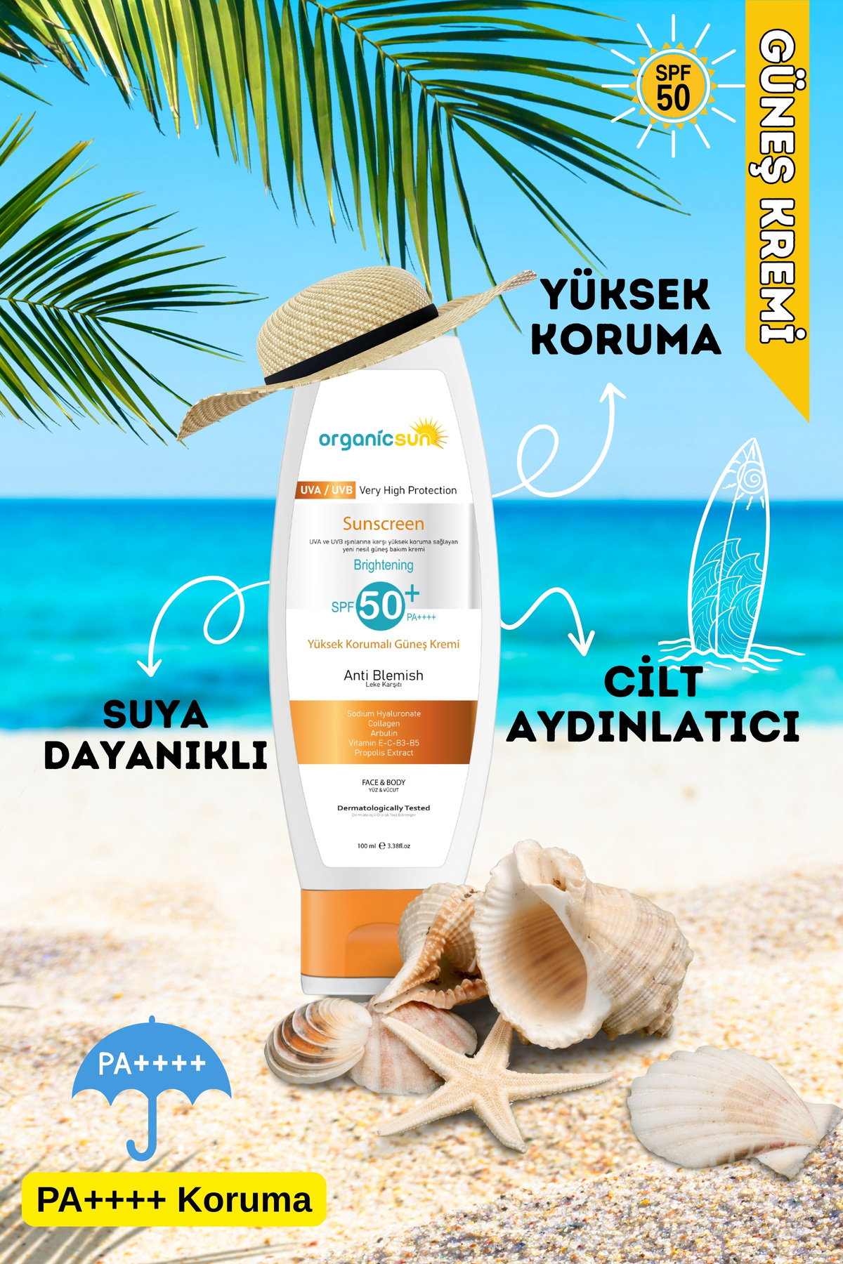 SPF 50+ Yüz ve Vücut Güneş Kremi 100ml 2'li Set – Yüksek Korumalı, Leke Karşıtı, Suya Dayanıklı — 4415.2 — تصویر 3 از 8
