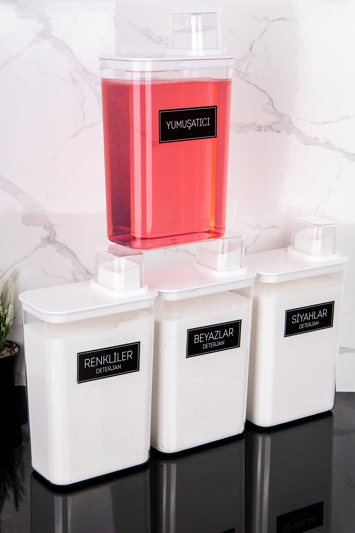 Dolkin Home-Set of 4 Self-Scaled Detergent Dispenser Boxes Colors Whites Blacks Softener Labeled 3000ml 4