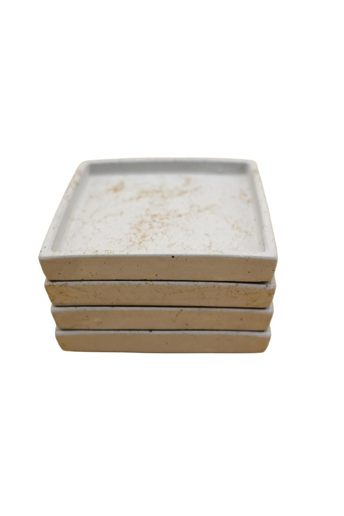 Ovebu Kare Beton Bardak Altlığı, Gold 4’lü Set