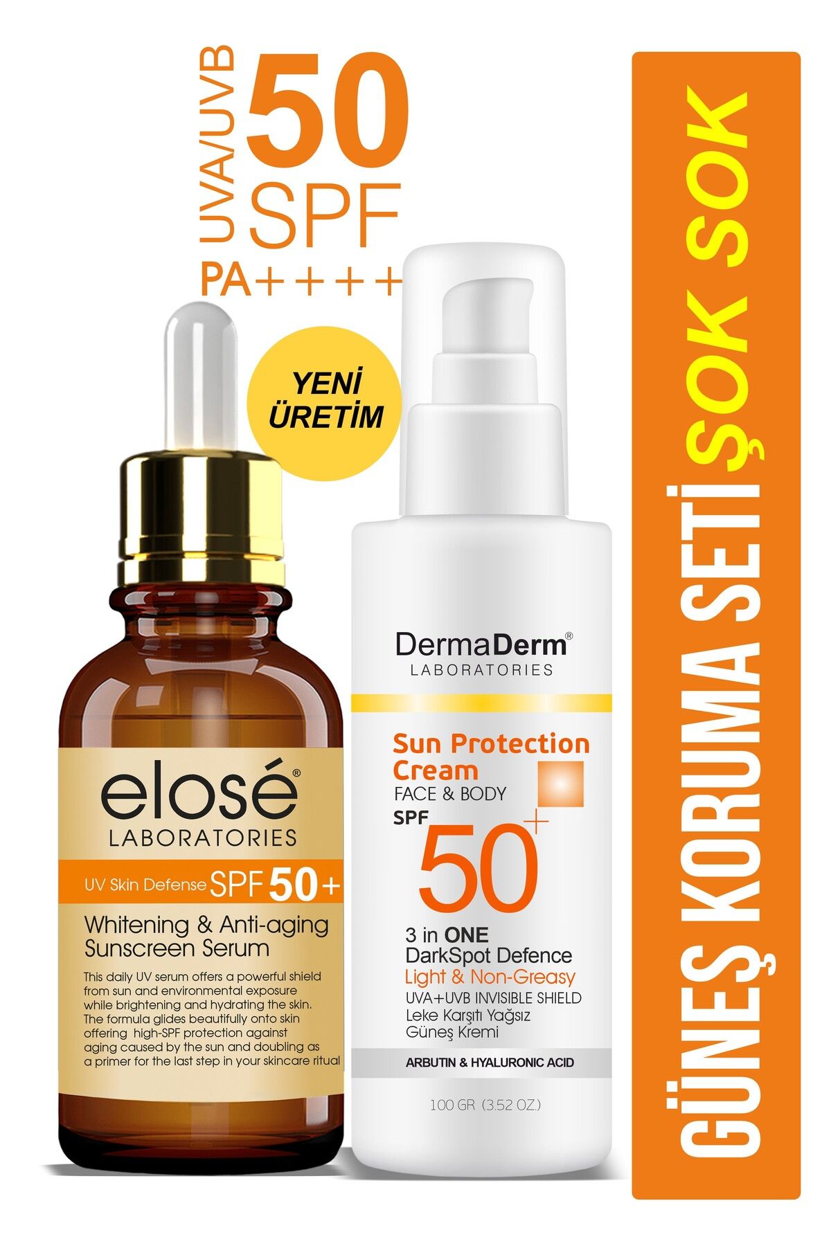 DermaDerm SPF 50+ Güneş Kremi ve Güneş Koruma Serumu 2 Li Set