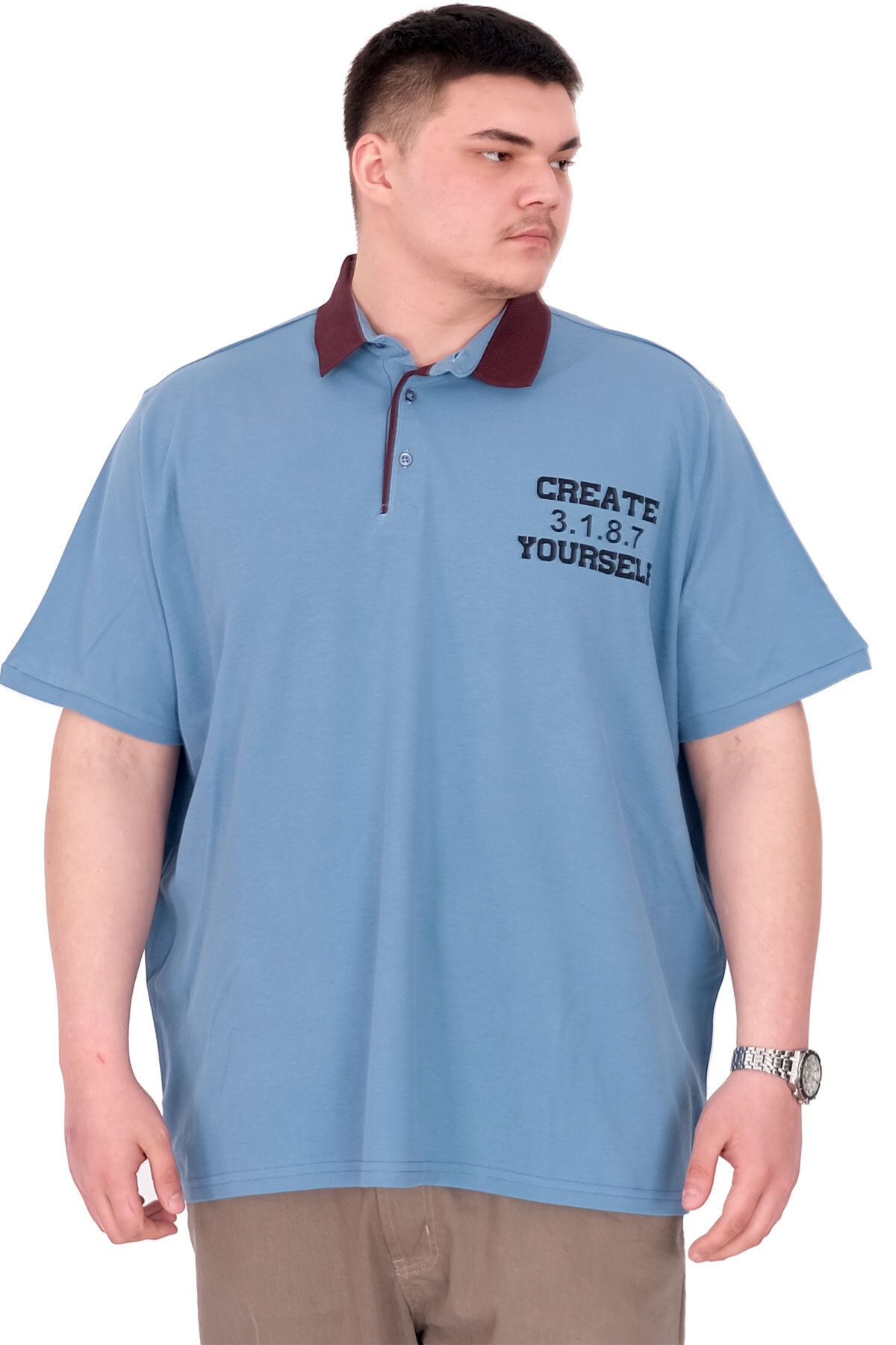 ModeXL Mode XL Büyük Beden Erkek T-Shirt Polo Yaka YOURSELF U25310 Mavi