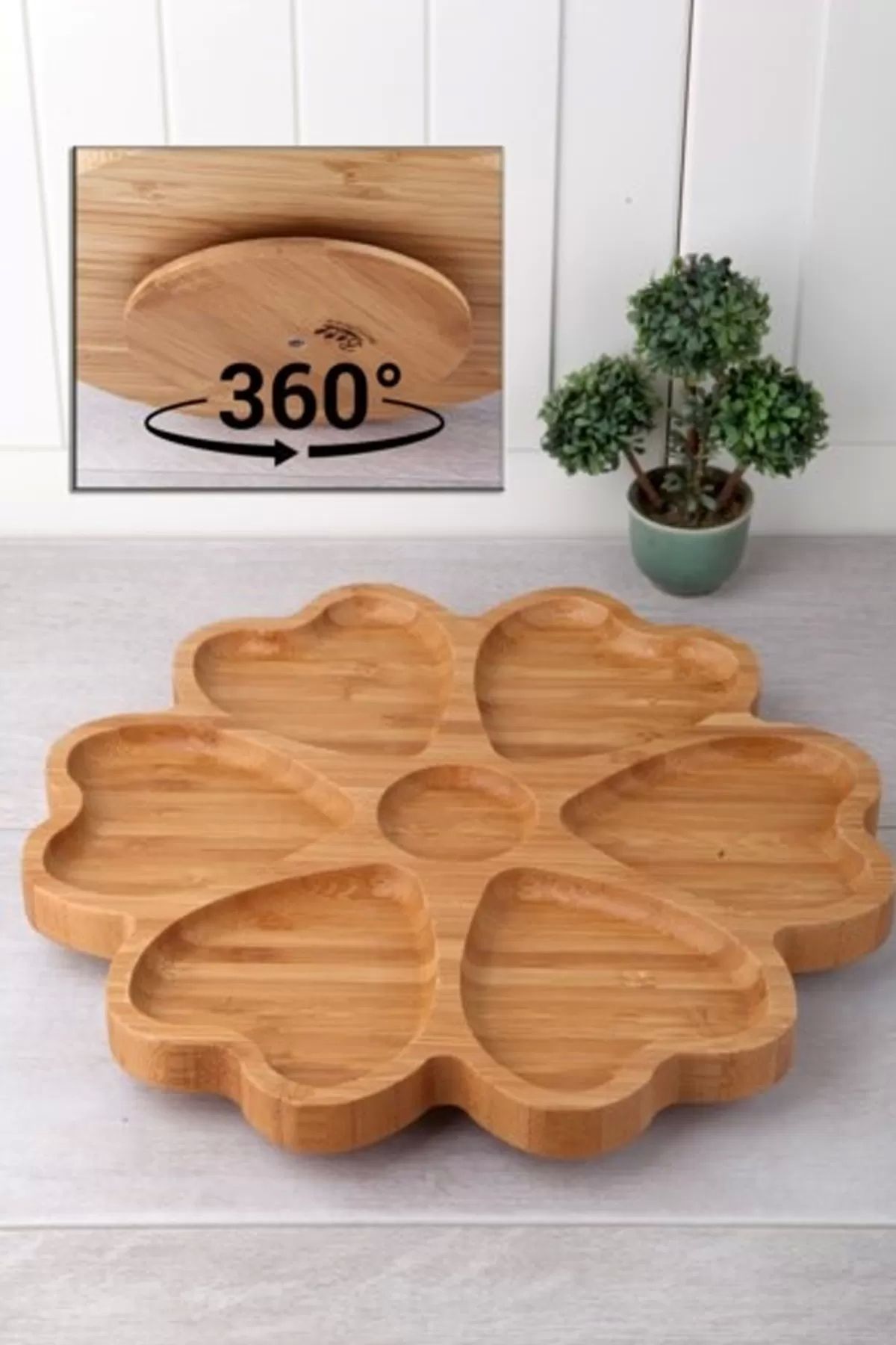 PRATİKOBA 7 Bölmeli Döner Bambu Sunum Tabağı Royaleks-KDS3030