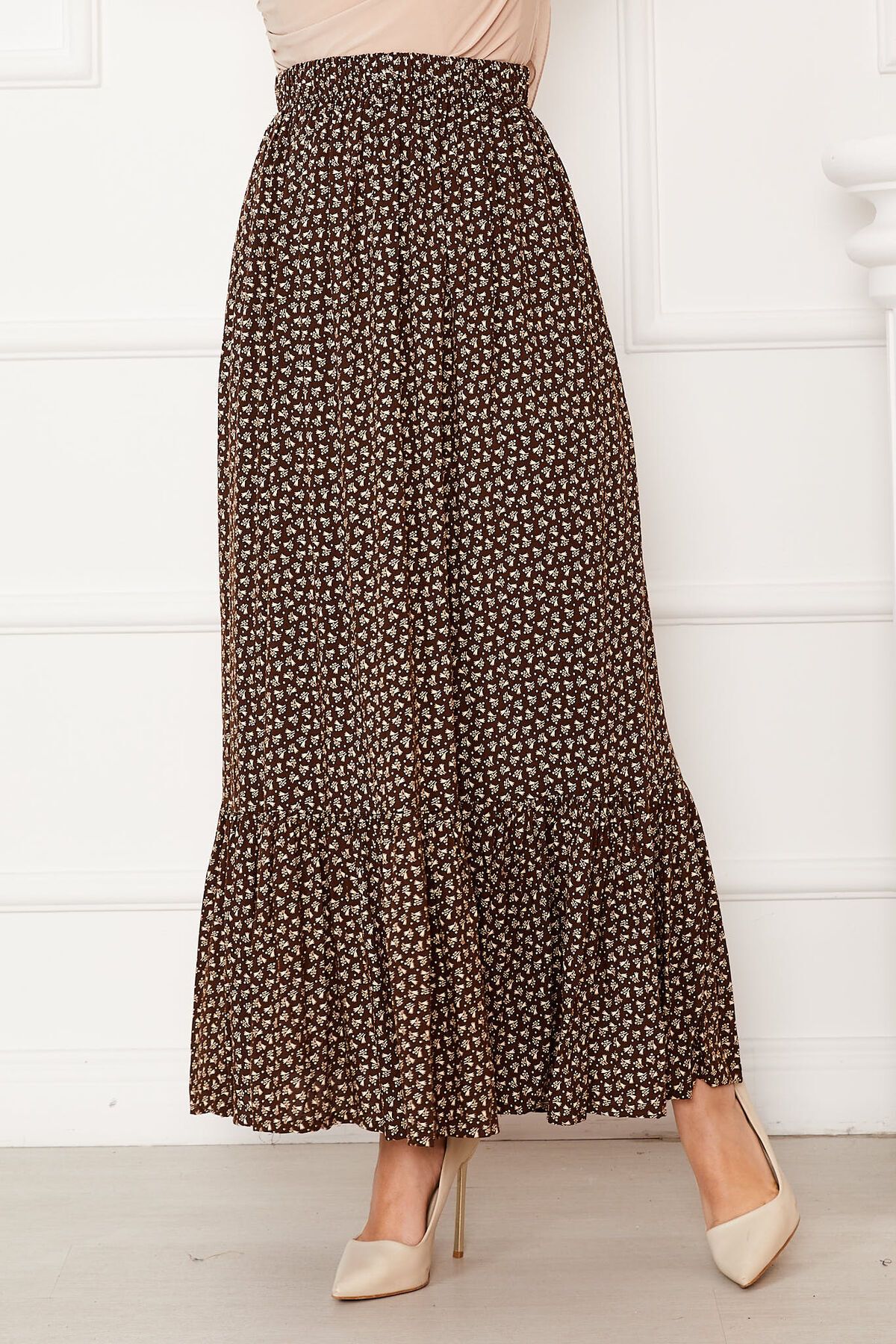 EBRUTESETTÜR-Patterned Viscose Skirt with Ruffled Hem and Elastic Waist 2