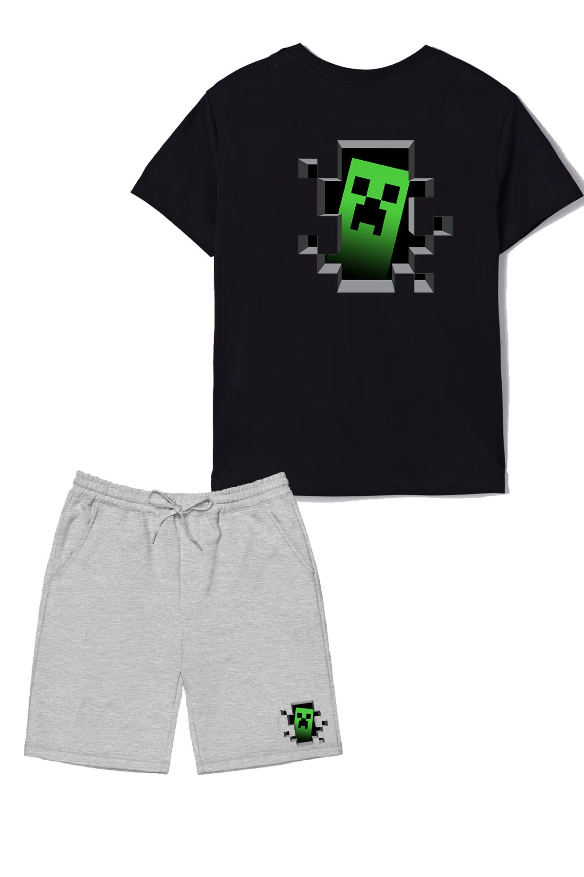 makiteks 2'li Set Baskılı Erkek Çocuk Pamuk Şort Tshirt Takım Mincecr 5 6 7 8 9 10 11 12 13 14 yaş Tişört