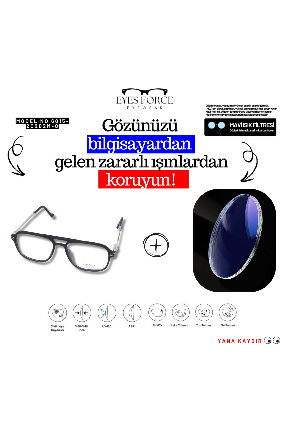 Eyes Force Bluecat Mavi Işık Korumalı Gözlük Gözlük 6015-2