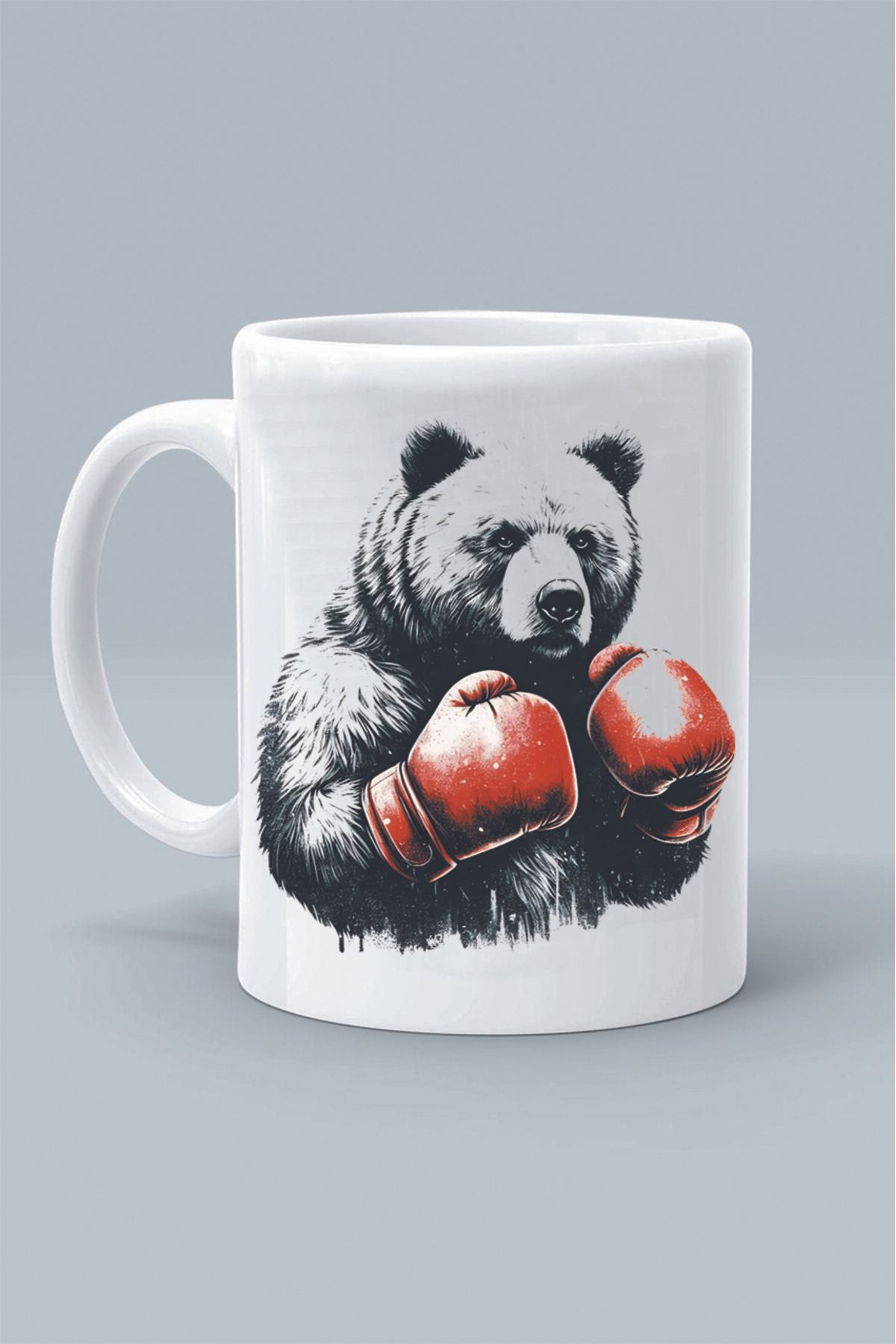 Olympus plus BOKSÖR AYI KIRMIZI ELDİVEN SPOR BOKS BOXING TASARIM BASKILI BEYAZ KLASİK KUPA BARDAK